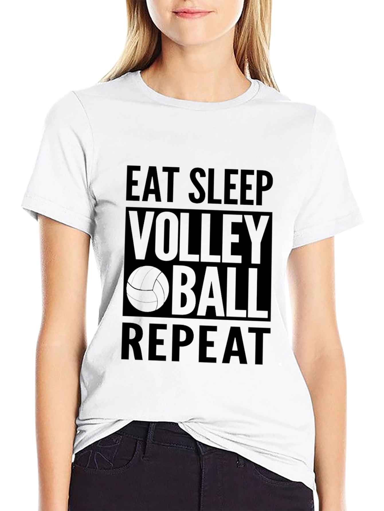 Eat Sleep Volleyball Repeat Black Tee Shirt