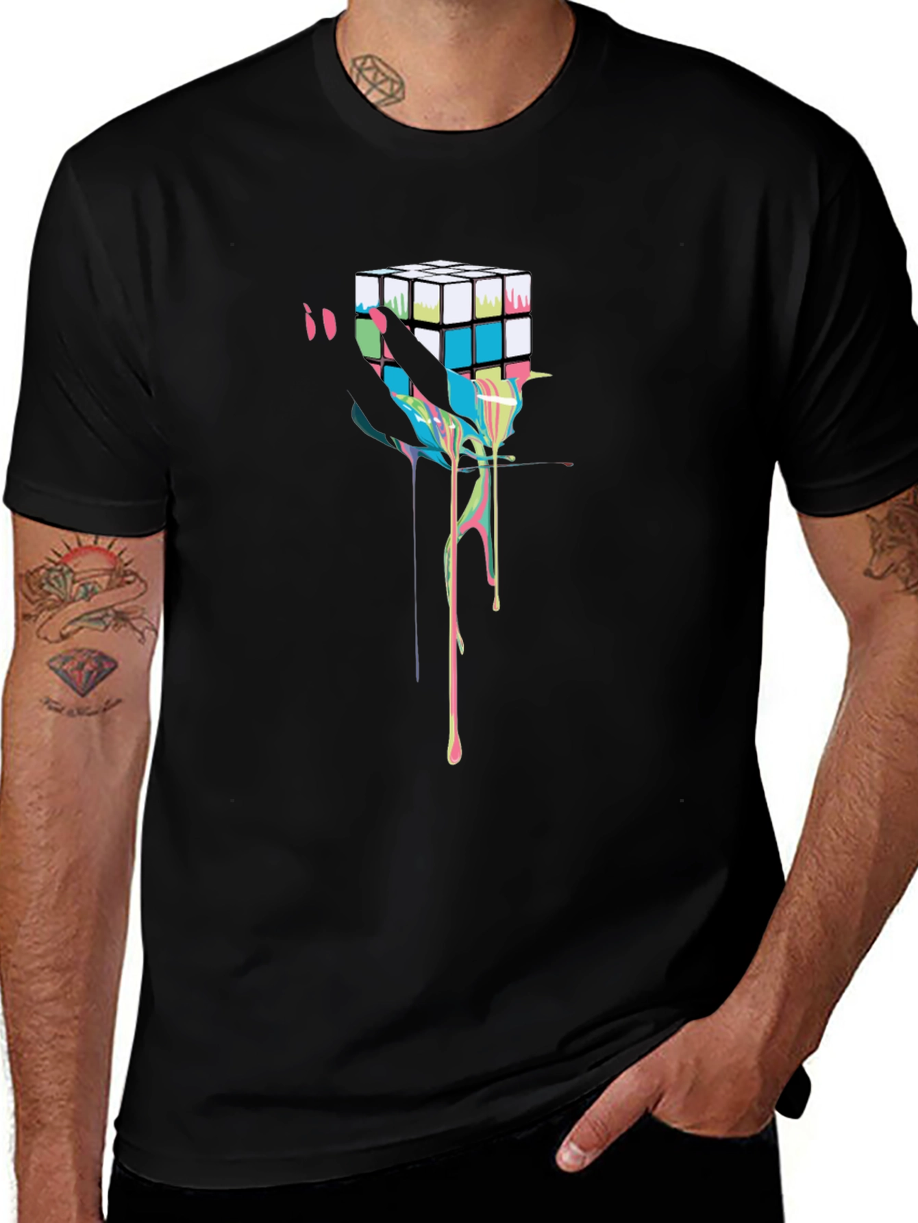 Rubiks Cube Drip Graphic T-Shirt
