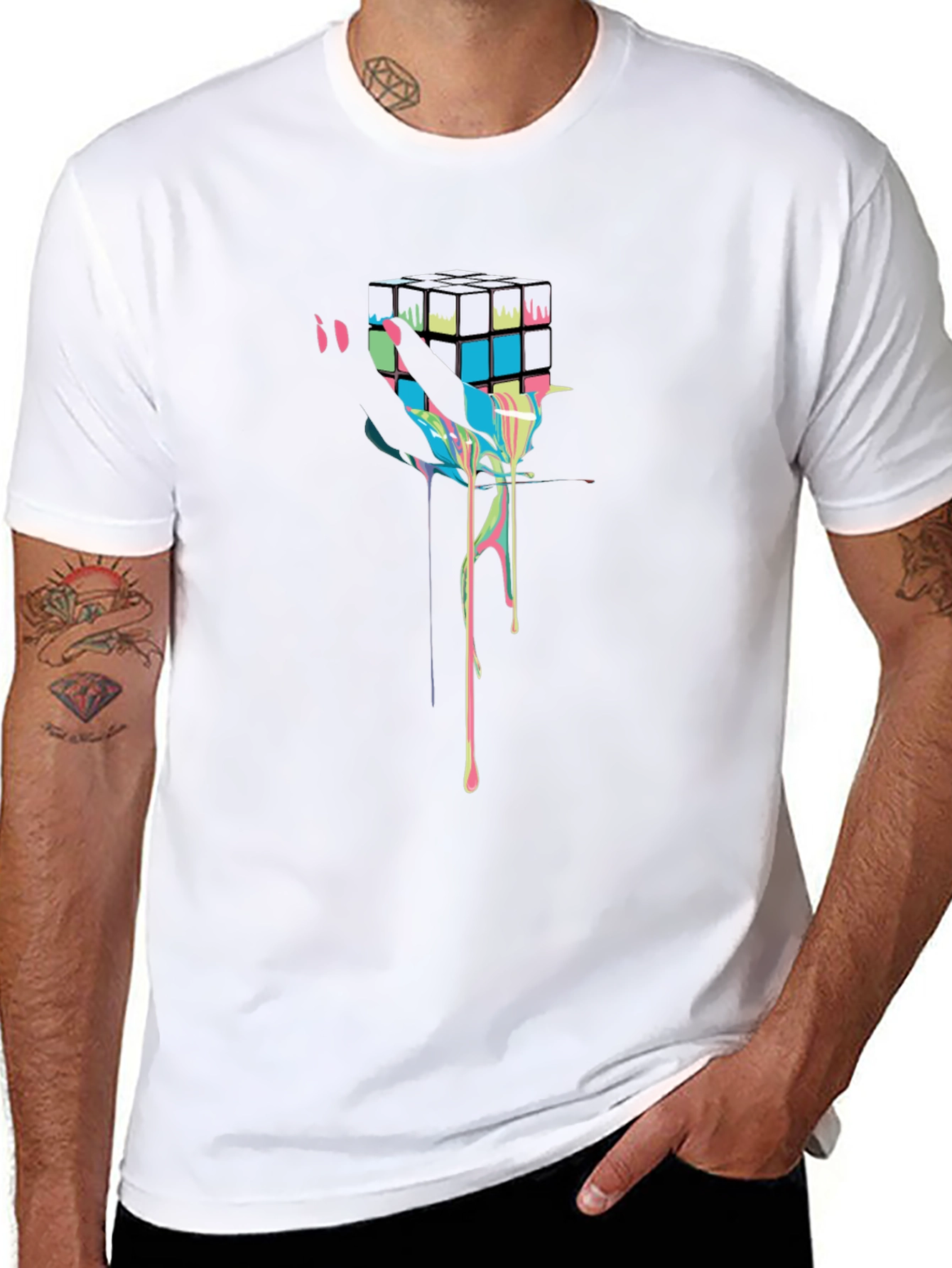 Rubiks Cube Drip Graphic T-Shirt