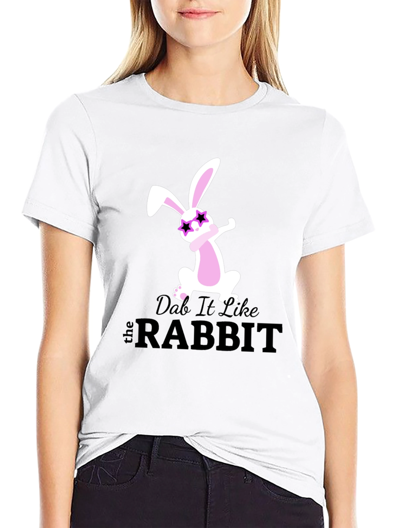 Dabbing Rabbit Graphic Tee - Trendy Black T-Shirt