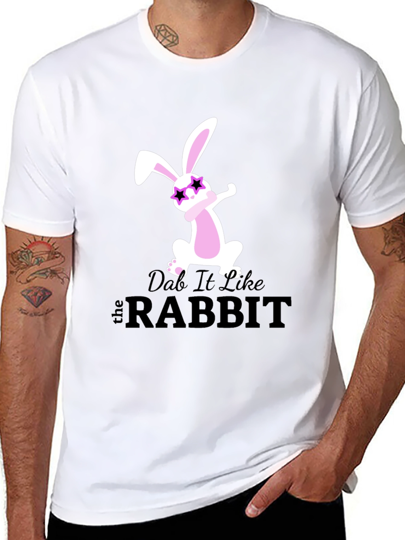 Dabbing Rabbit Graphic Tee - Trendy Black T-Shirt