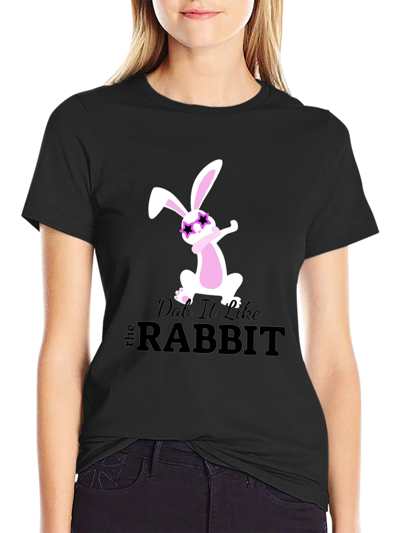 Dabbing Rabbit Graphic Tee - Trendy Black T-Shirt