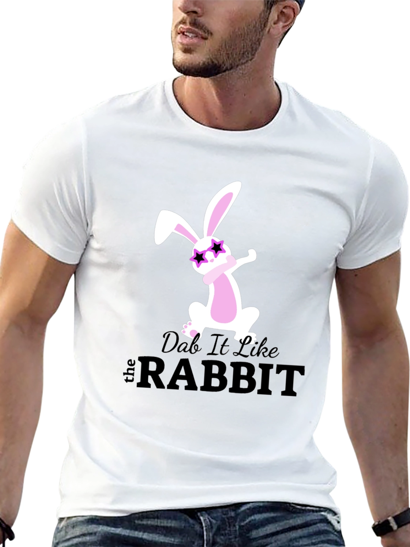 Dabbing Rabbit Graphic Tee - Trendy Black T-Shirt
