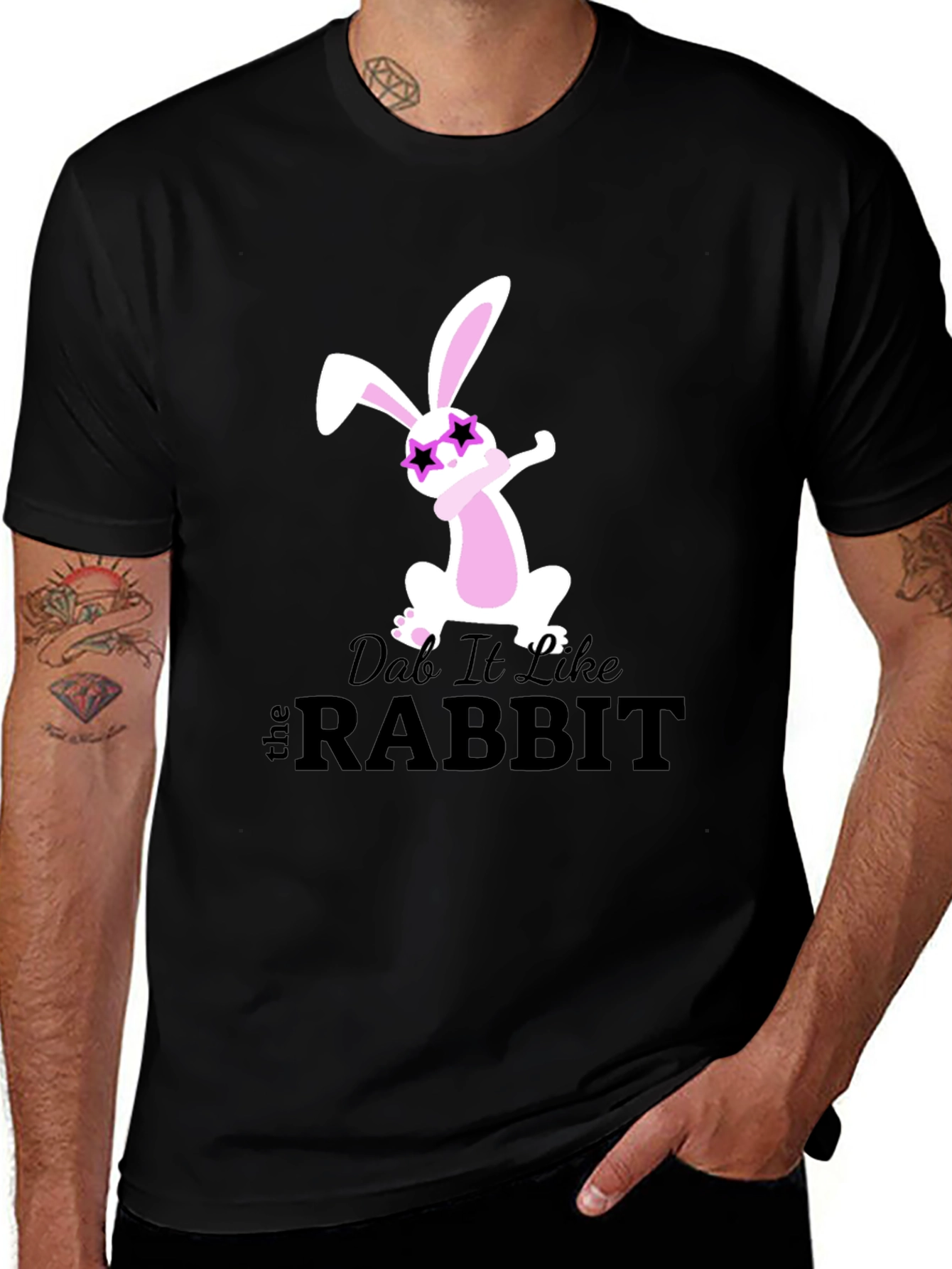 Dabbing Rabbit Graphic Tee - Trendy Black T-Shirt