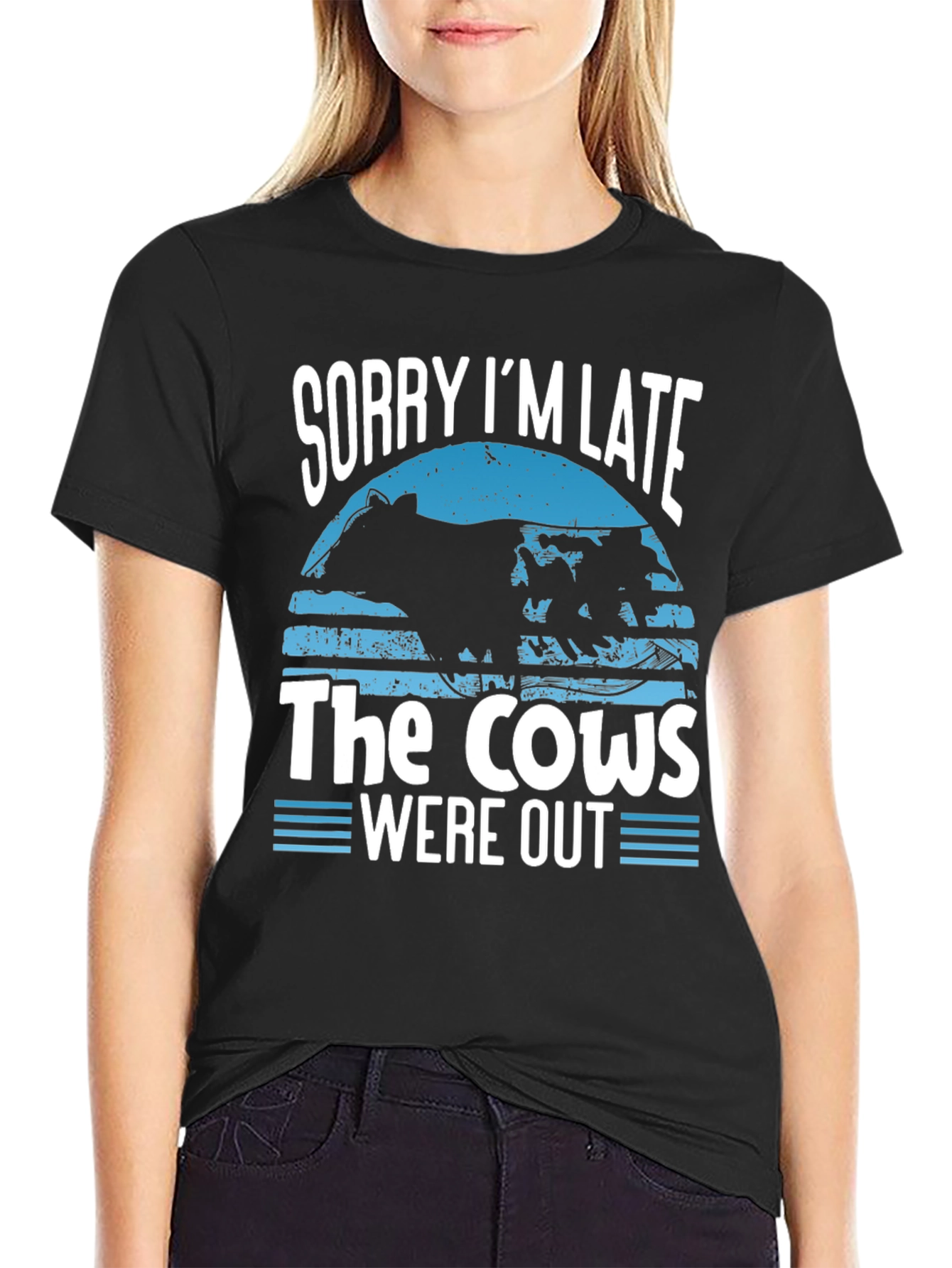 Sorry Im Late Cows Out Graphic Tee