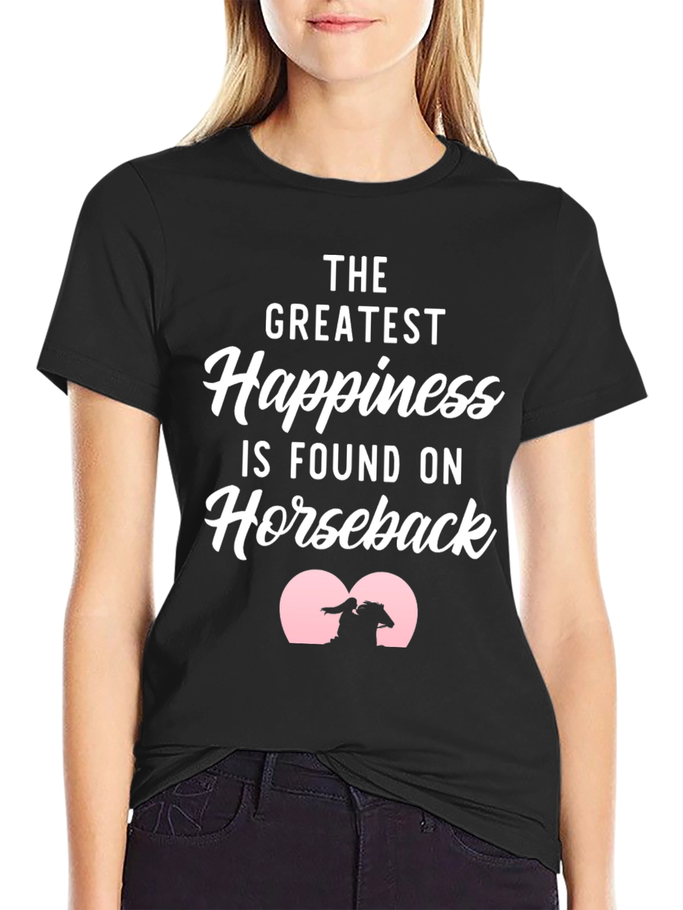 Greatest Happiness Horseback Riding Black T-Shirt
