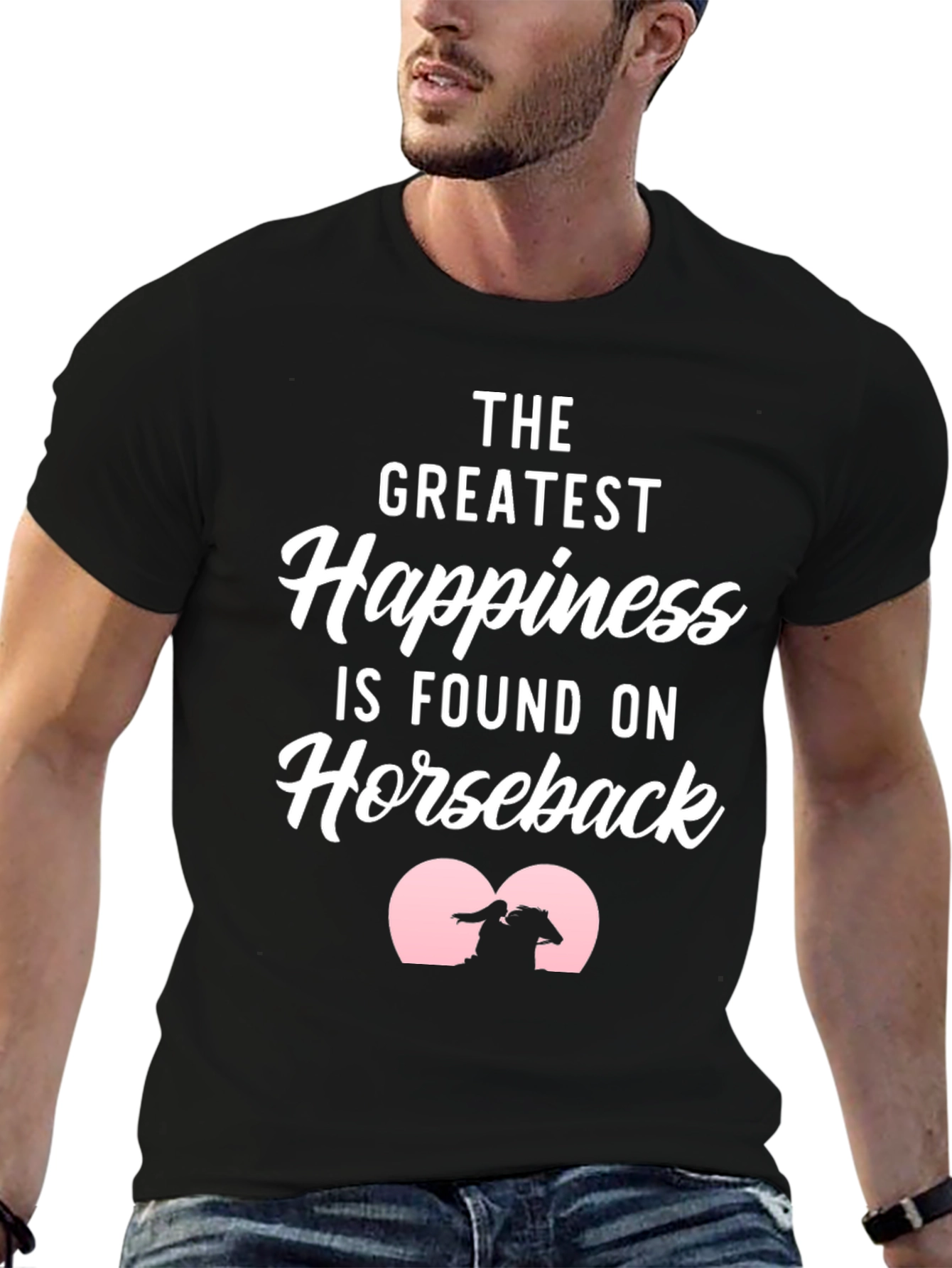 Greatest Happiness Horseback Riding Black T-Shirt