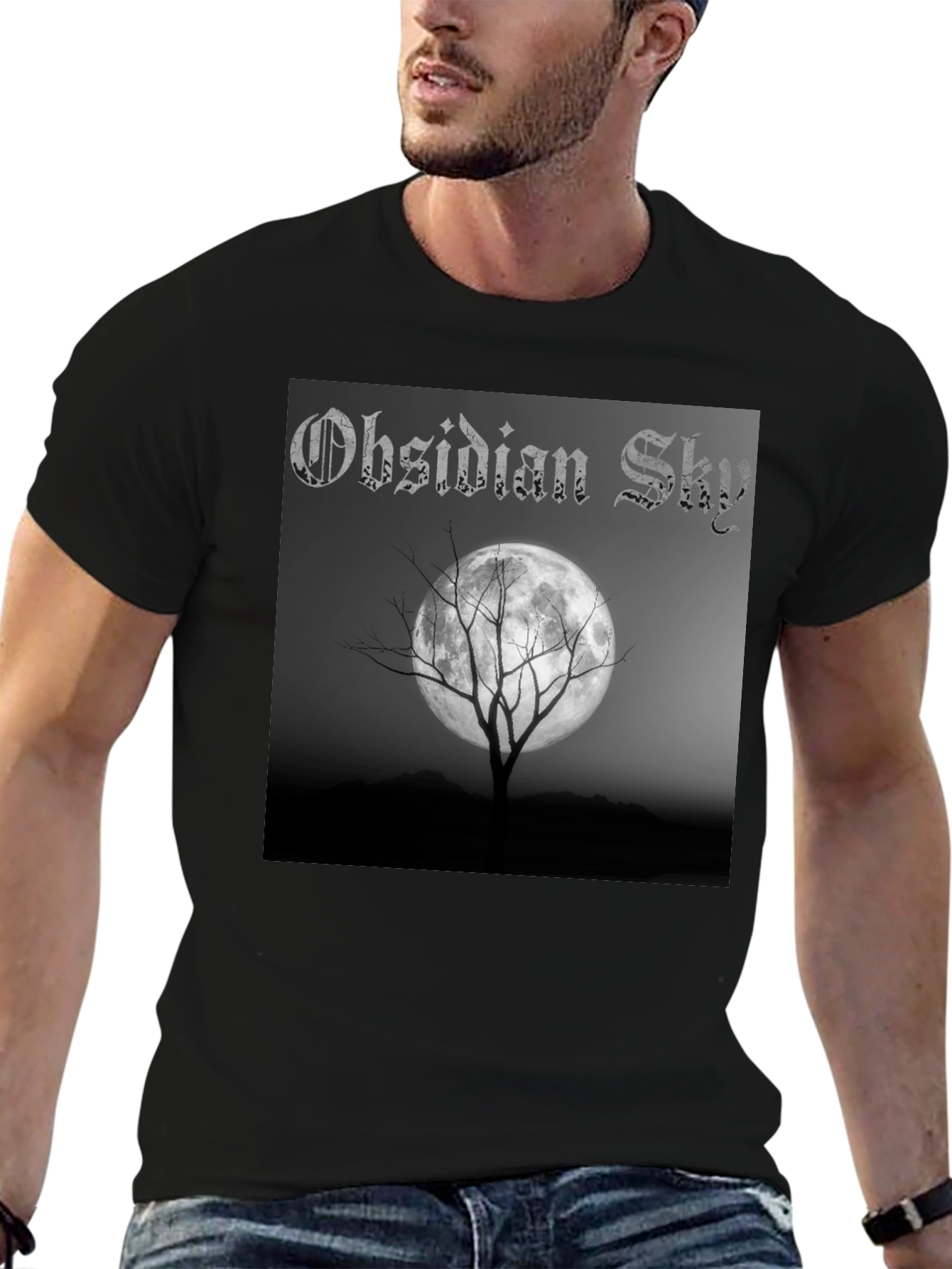 Obsidian Sky Moon Tree Black T-Shirt
