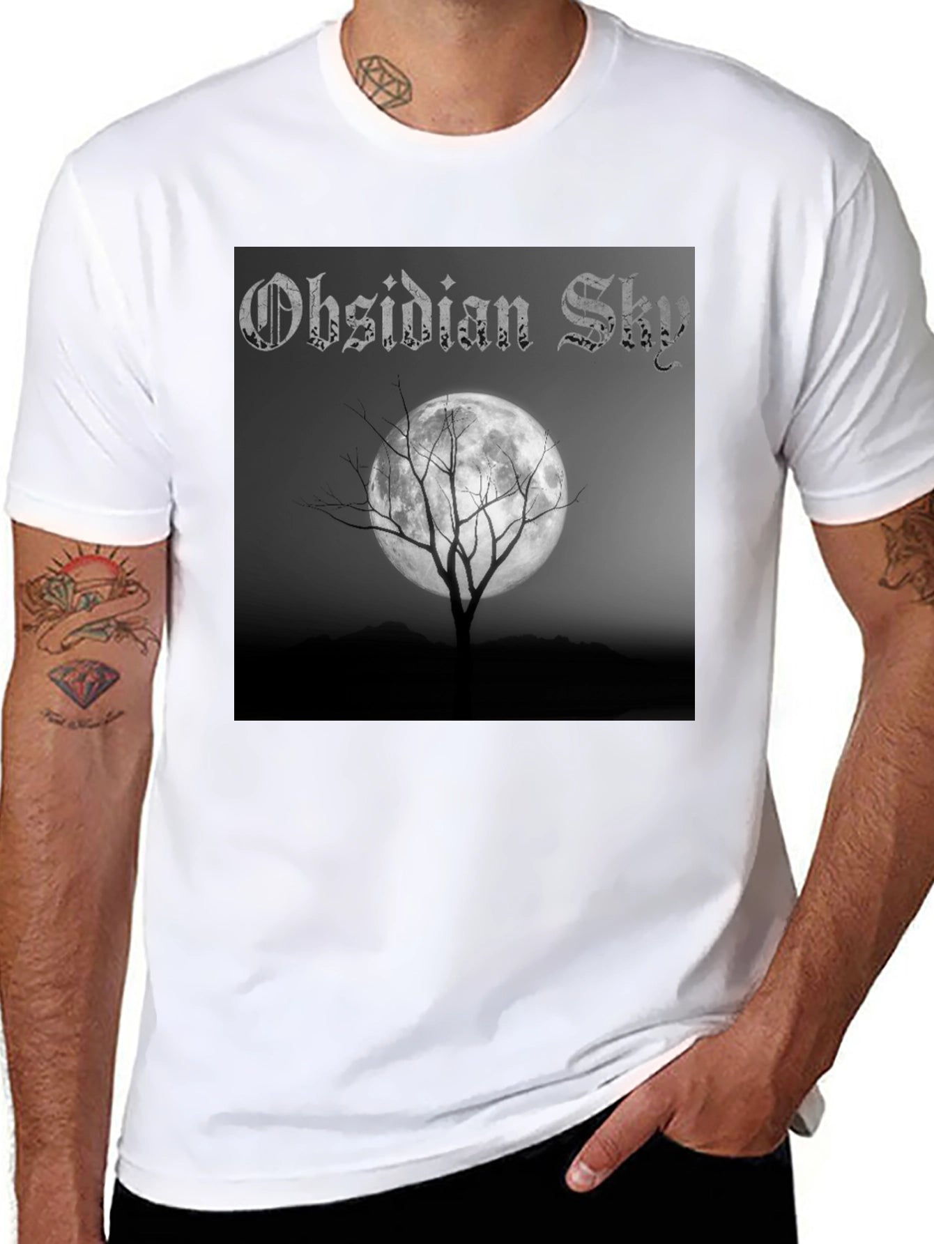 Obsidian Sky Moon Tree Black T-Shirt