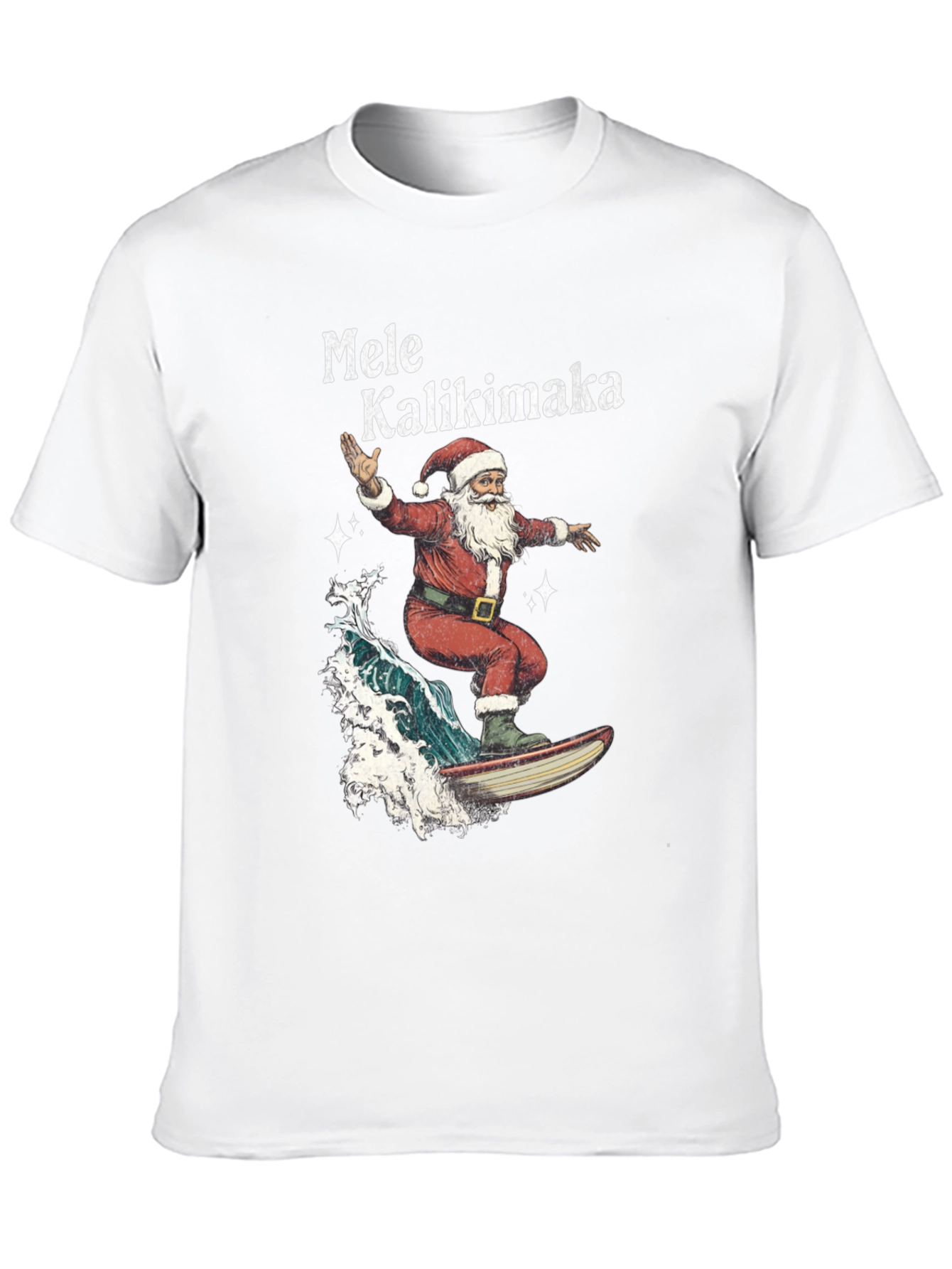 Surfing Santa Mele Kalikimaka Black T-Shirt