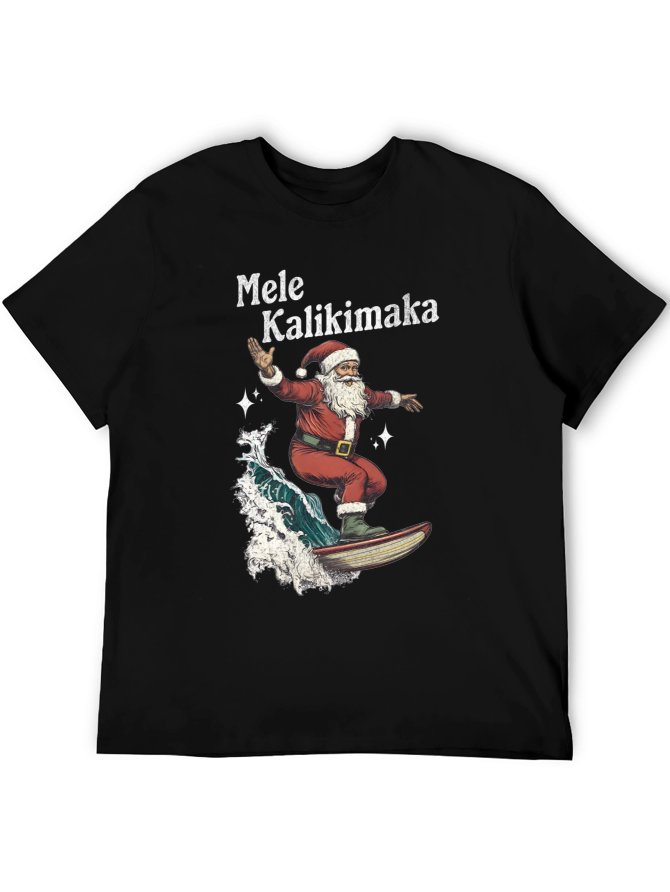 Surfing Santa Mele Kalikimaka Black T-Shirt