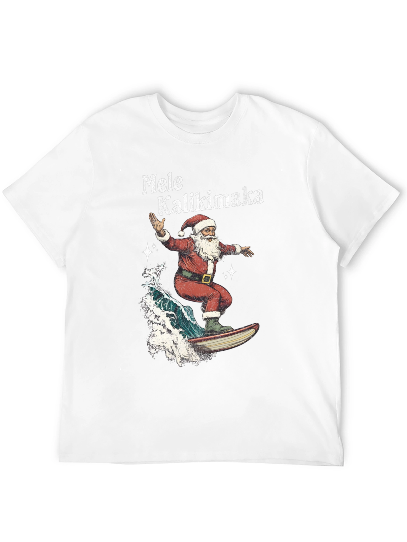 Surfing Santa Mele Kalikimaka Black T-Shirt