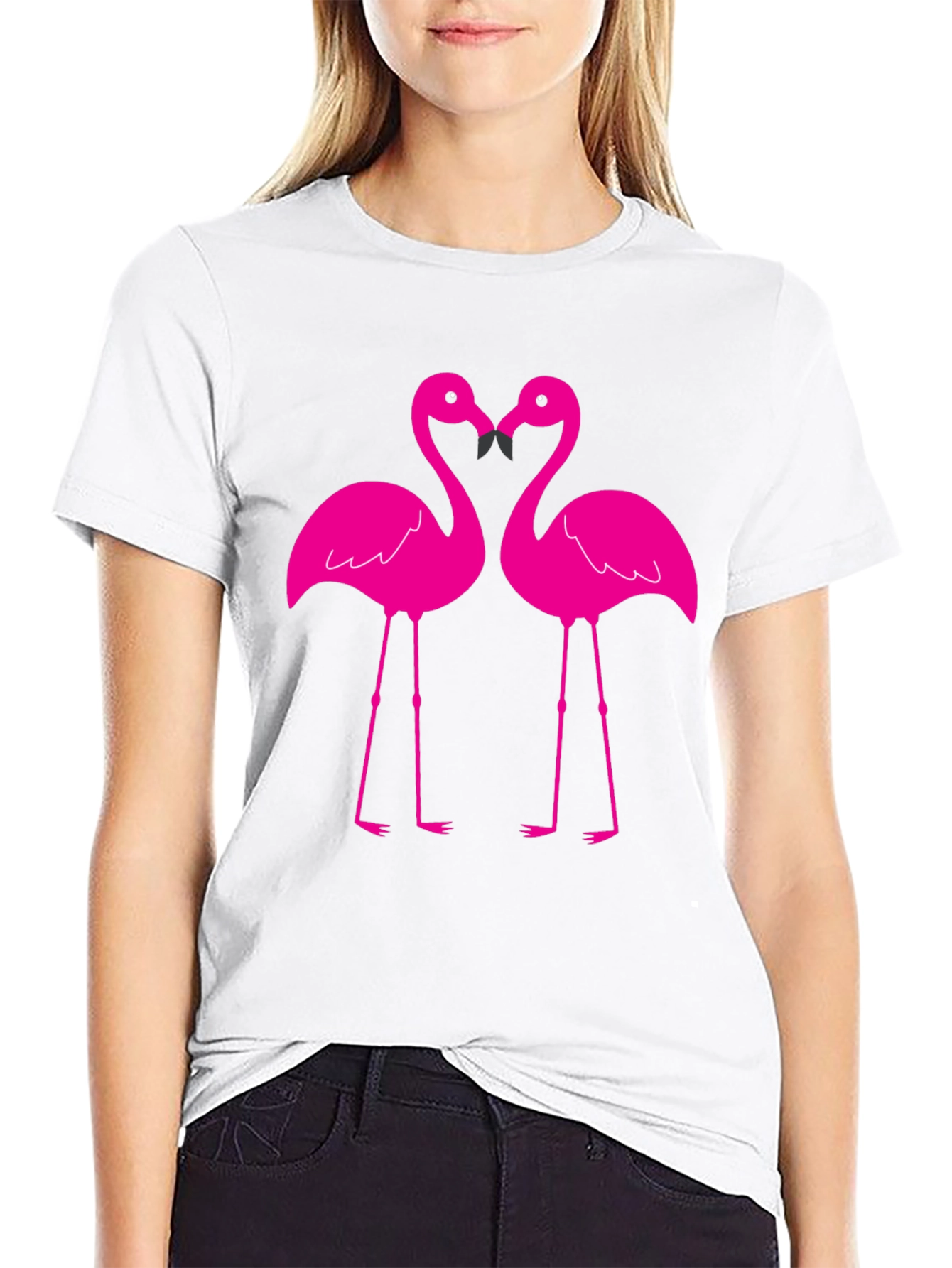 Flamingo Love T-Shirt - Black Cotton Blend
