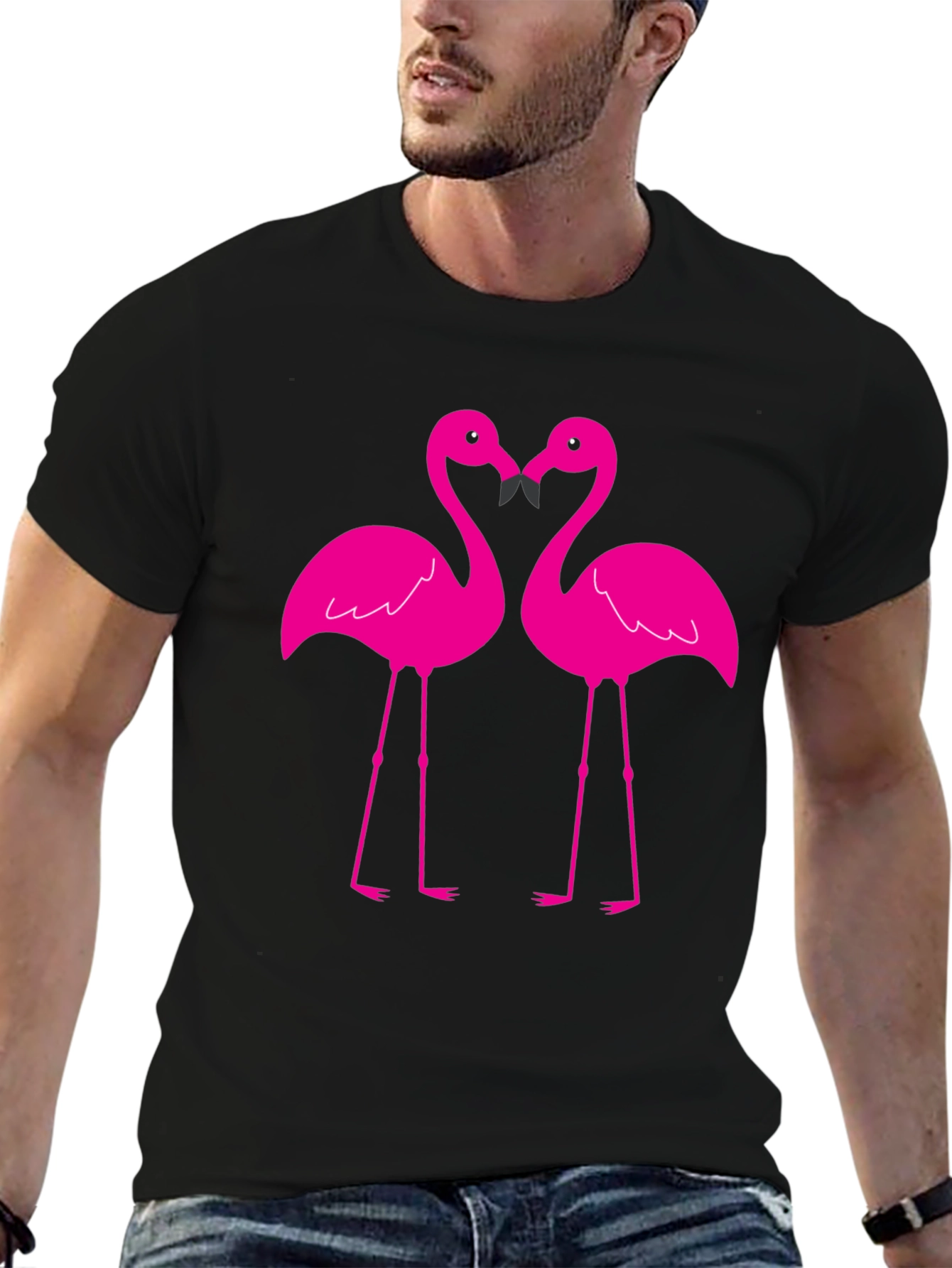 Flamingo Love T-Shirt - Black Cotton Blend