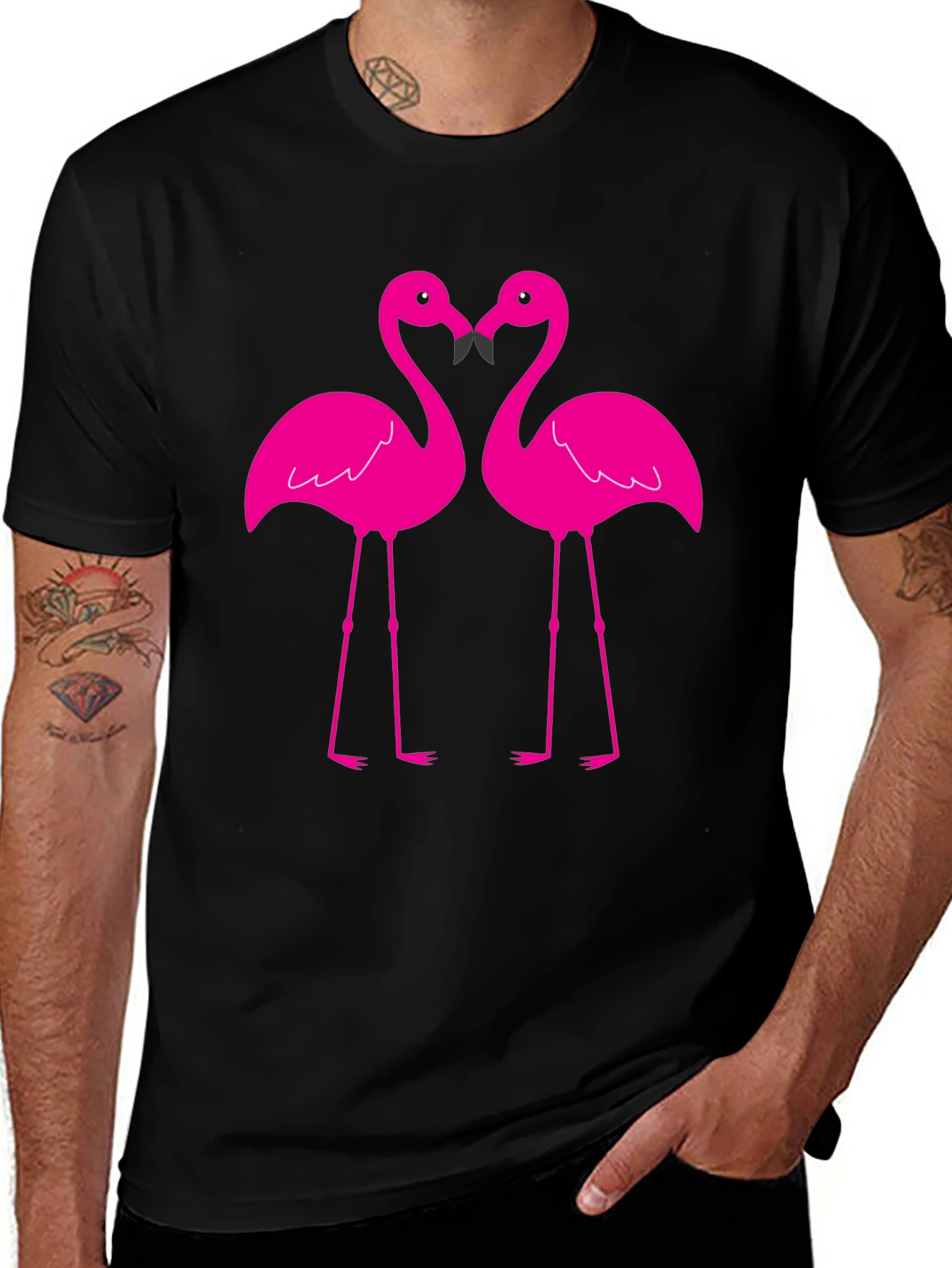 Flamingo Love T-Shirt - Black Cotton Blend