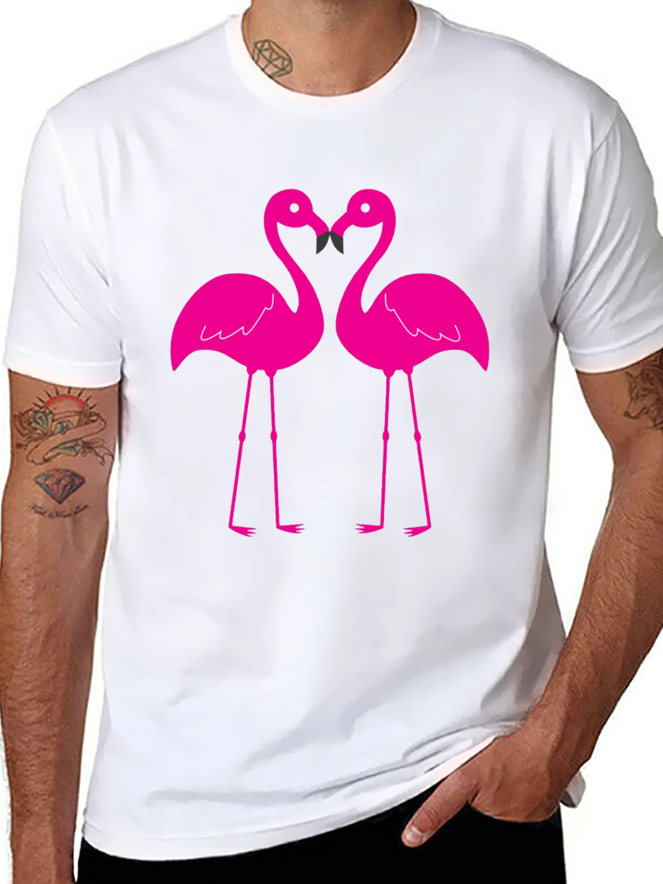 Flamingo Love T-Shirt - Black Cotton Blend