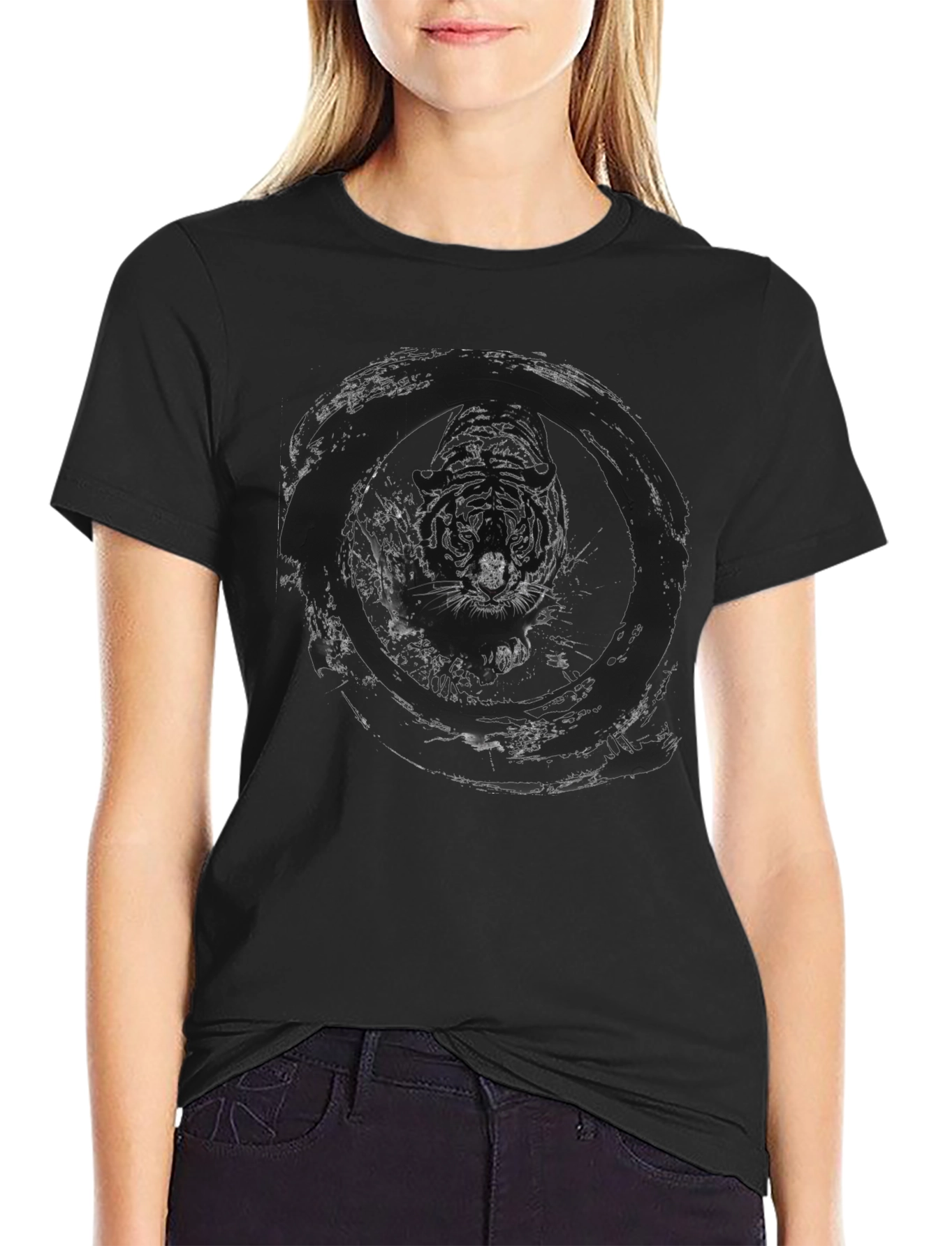 Tiger Circle Graphic Tee - Black Cotton Blend