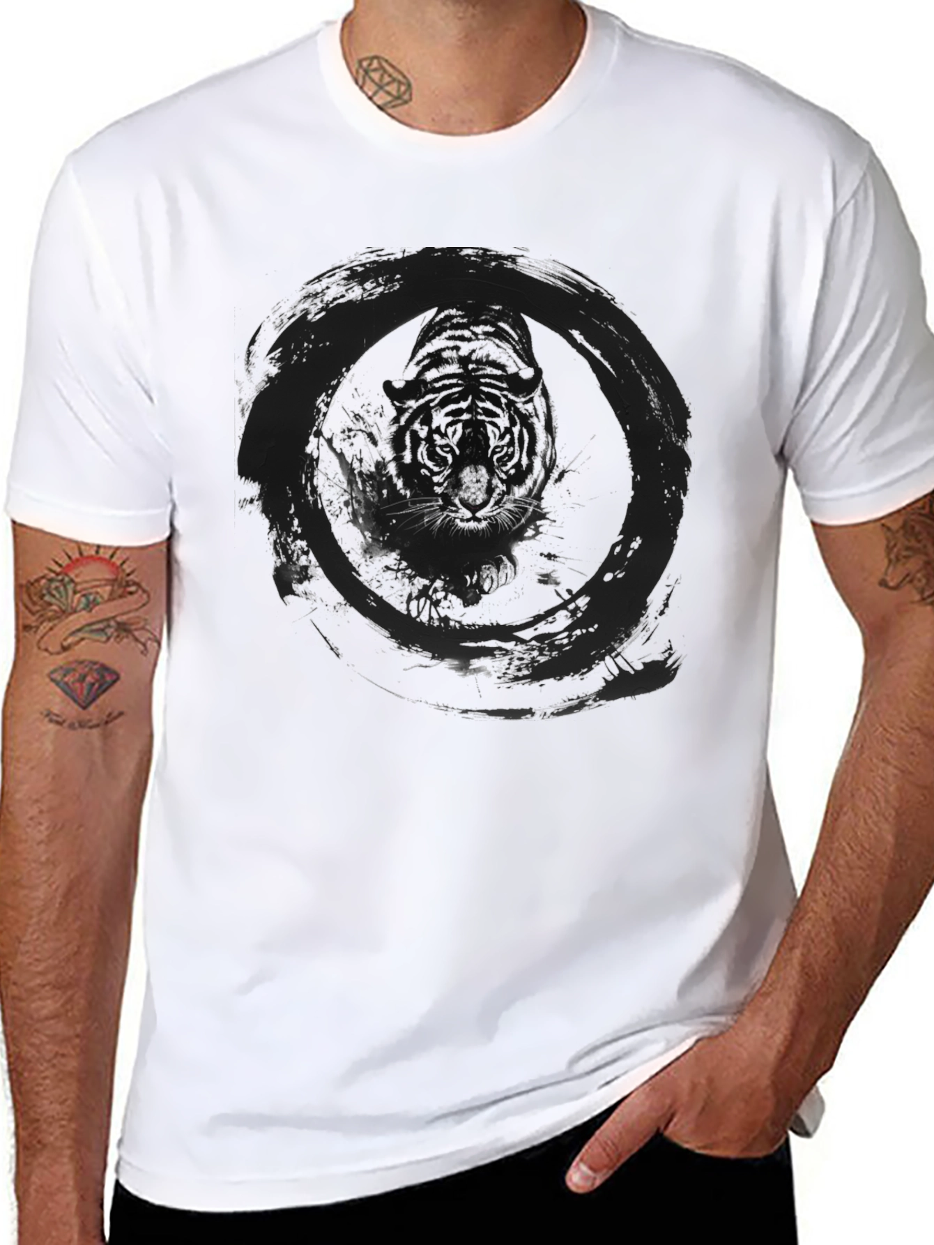 Tiger Circle Graphic Tee - Black Cotton Blend