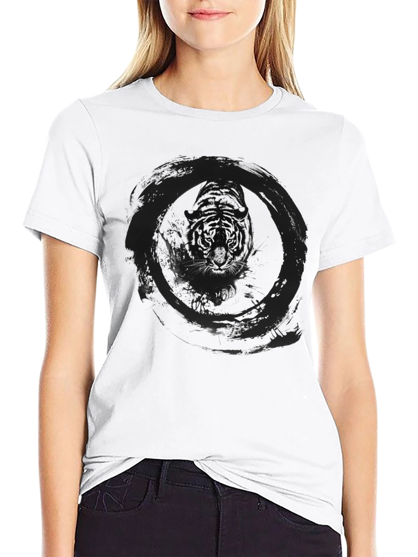 Tiger Circle Graphic Tee - Black Cotton Blend