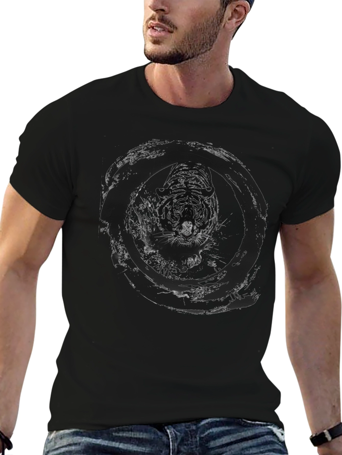 Tiger Circle Graphic Tee - Black Cotton Blend