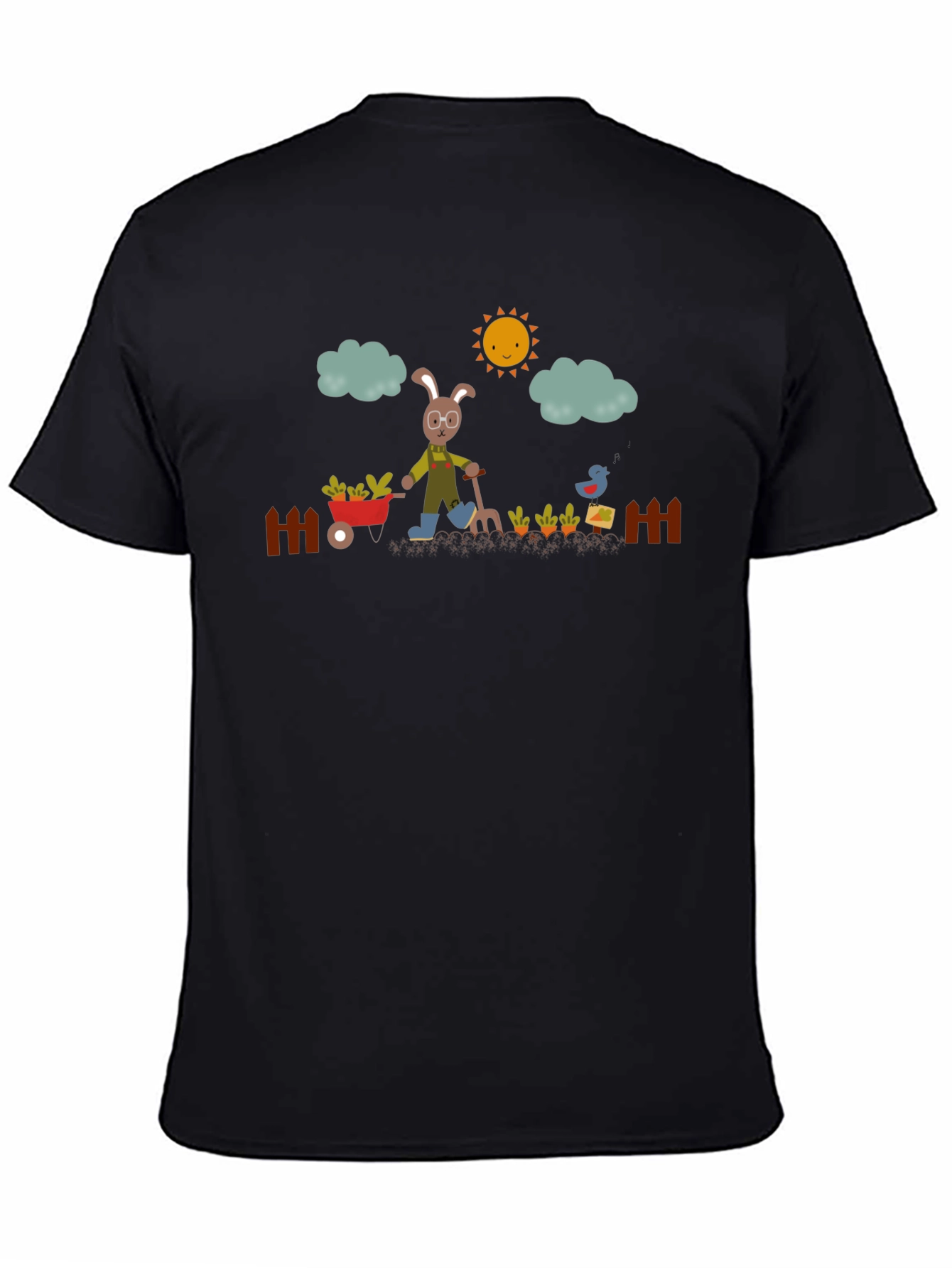 Gardening Rabbit Graphic Tee - Black Cotton