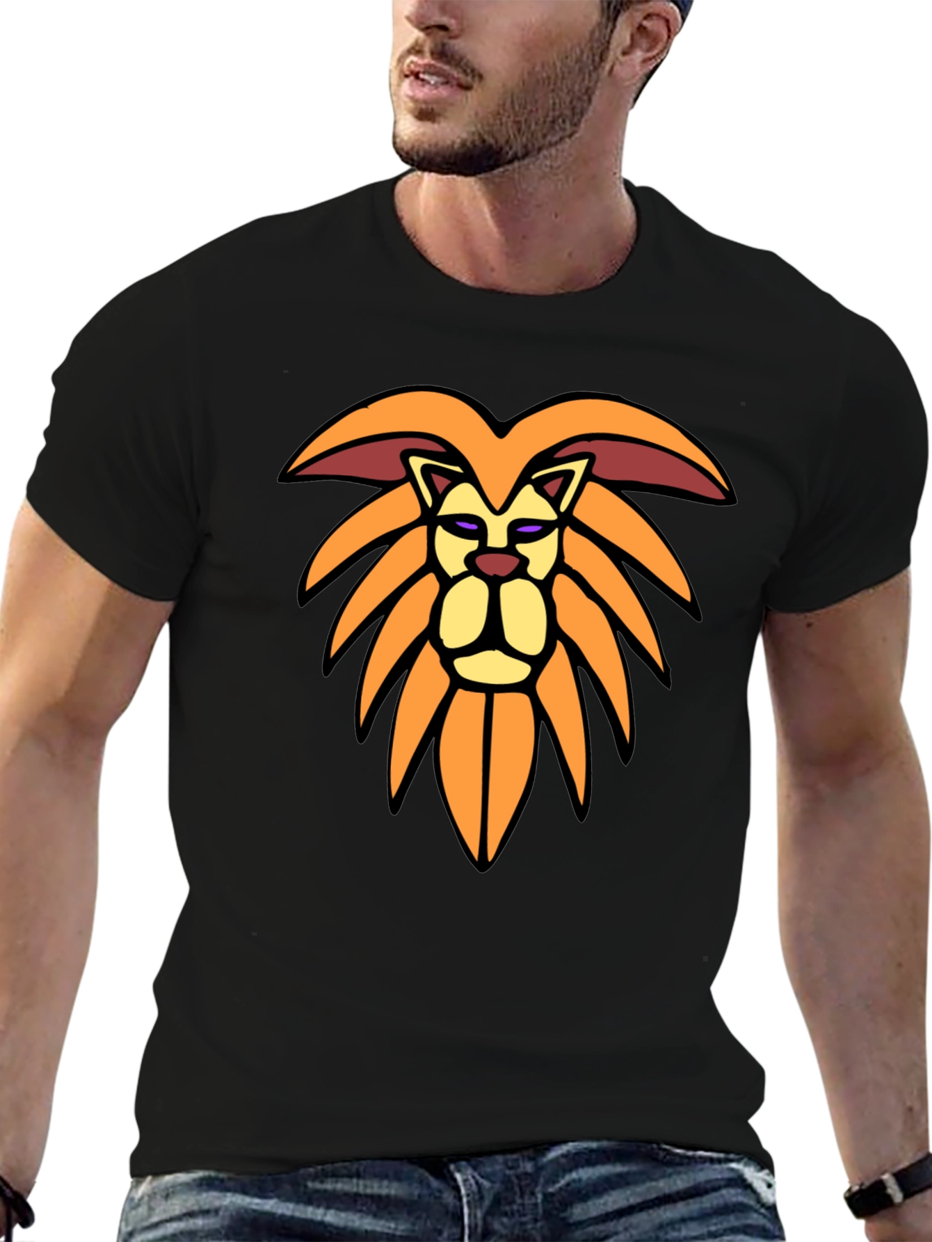 Lion Graphic Tee - Stylish Mens Black T-Shirt