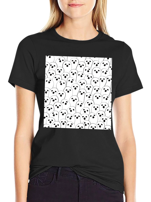 Ghost Pattern Black T-Shirt - Spooky Season Tee