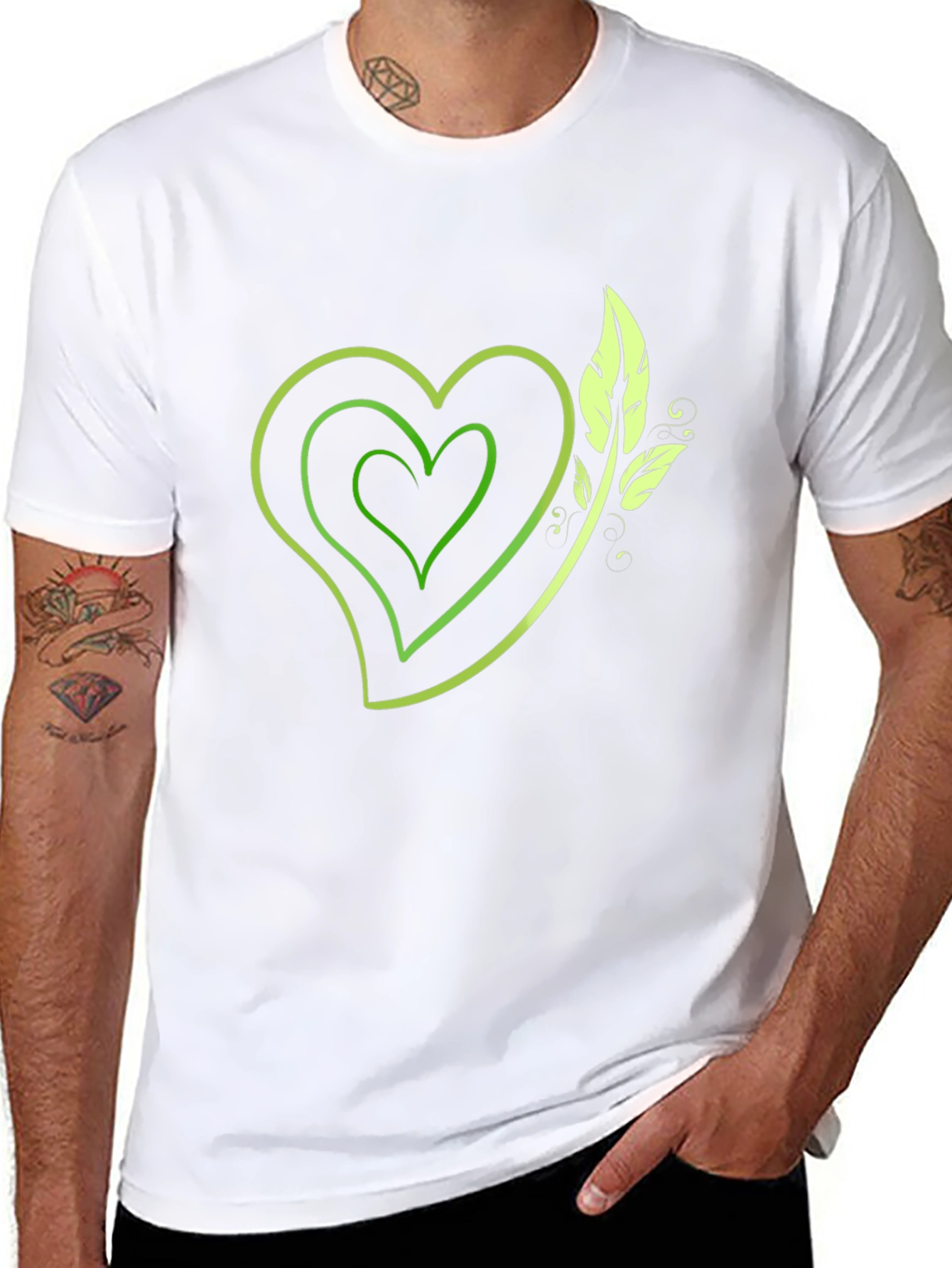 Green Heart & Leaf Graphic Black T-Shirt