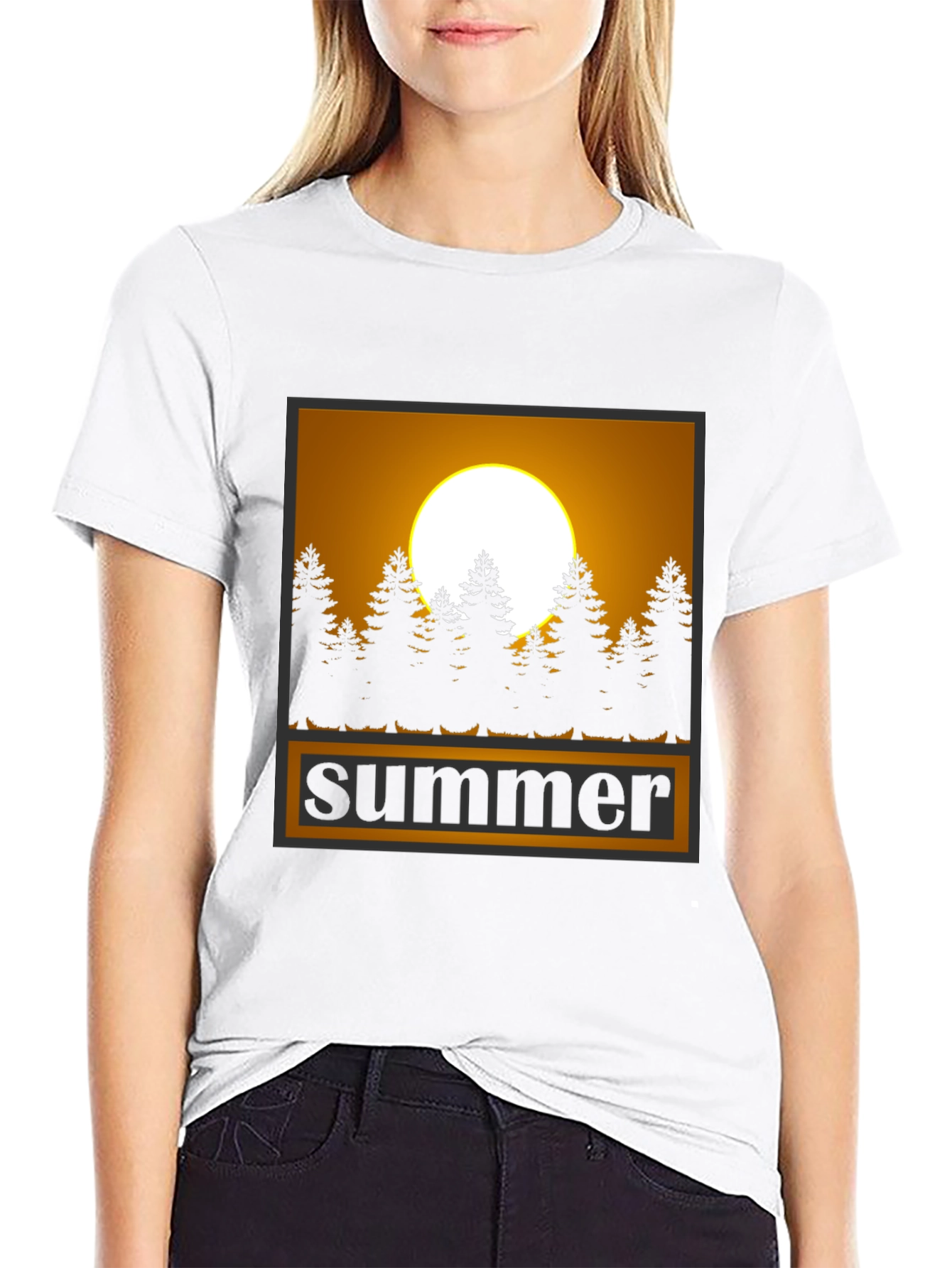 Summer Graphic Tee - Sunset & Trees Black T-Shirt