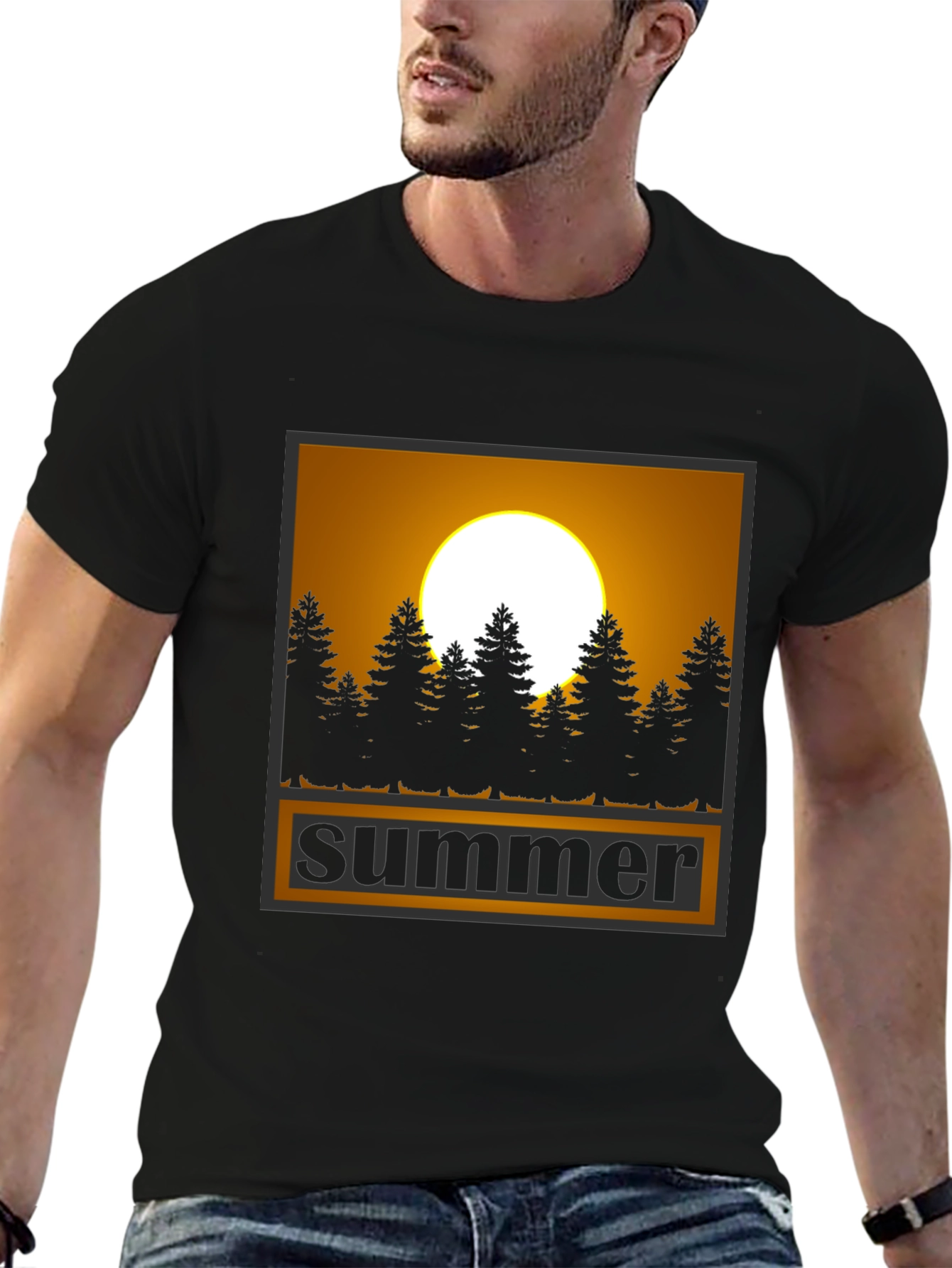 Summer Graphic Tee - Sunset & Trees Black T-Shirt