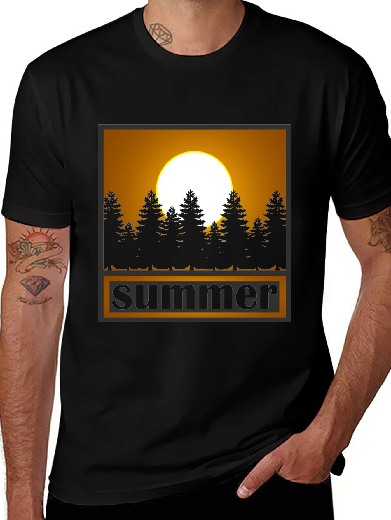 Summer Graphic Tee - Sunset & Trees Black T-Shirt