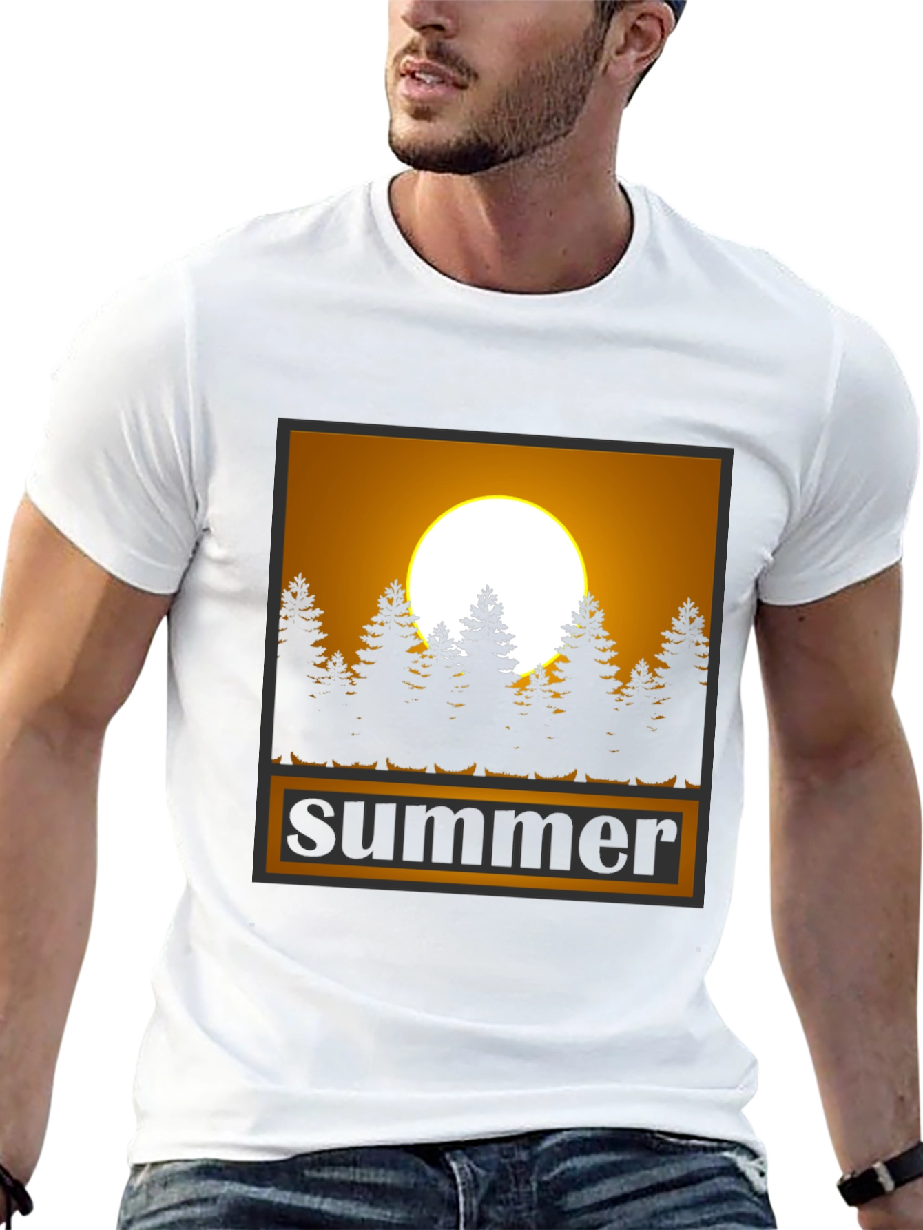 Summer Graphic Tee - Sunset & Trees Black T-Shirt