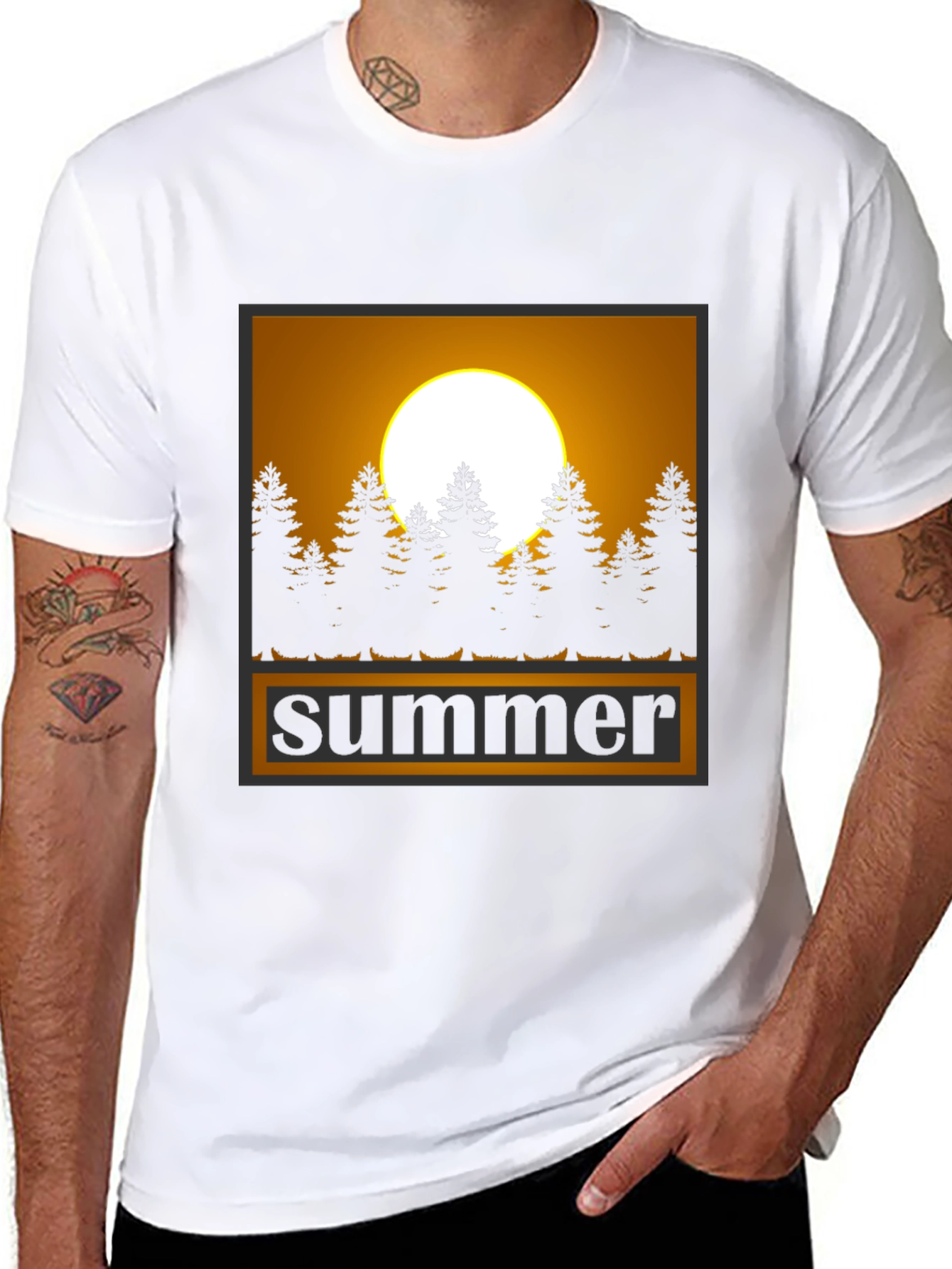 Summer Graphic Tee - Sunset & Trees Black T-Shirt