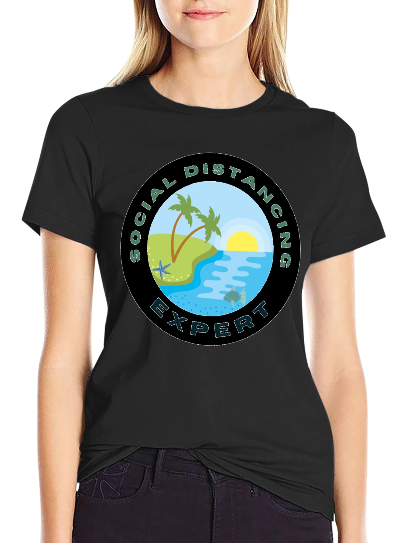 Social Distancing Expert Black T-Shirt