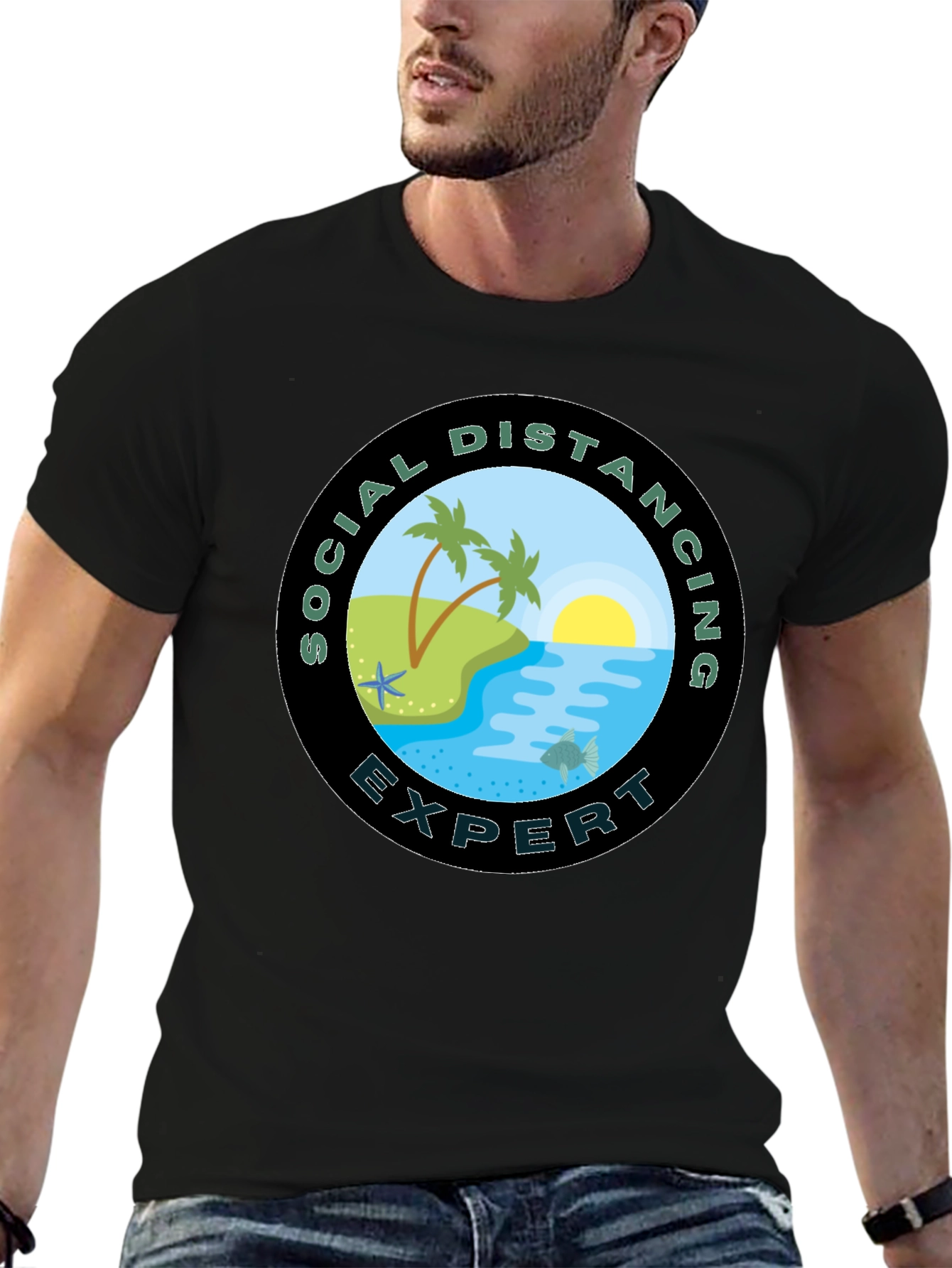 Social Distancing Expert Black T-Shirt