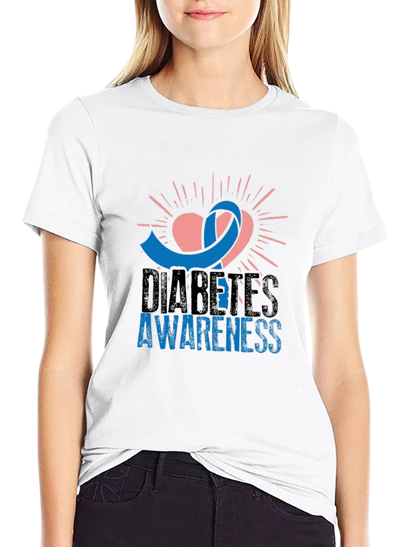 Diabetes Awareness T-Shirt - Blue Ribbon Heart Design