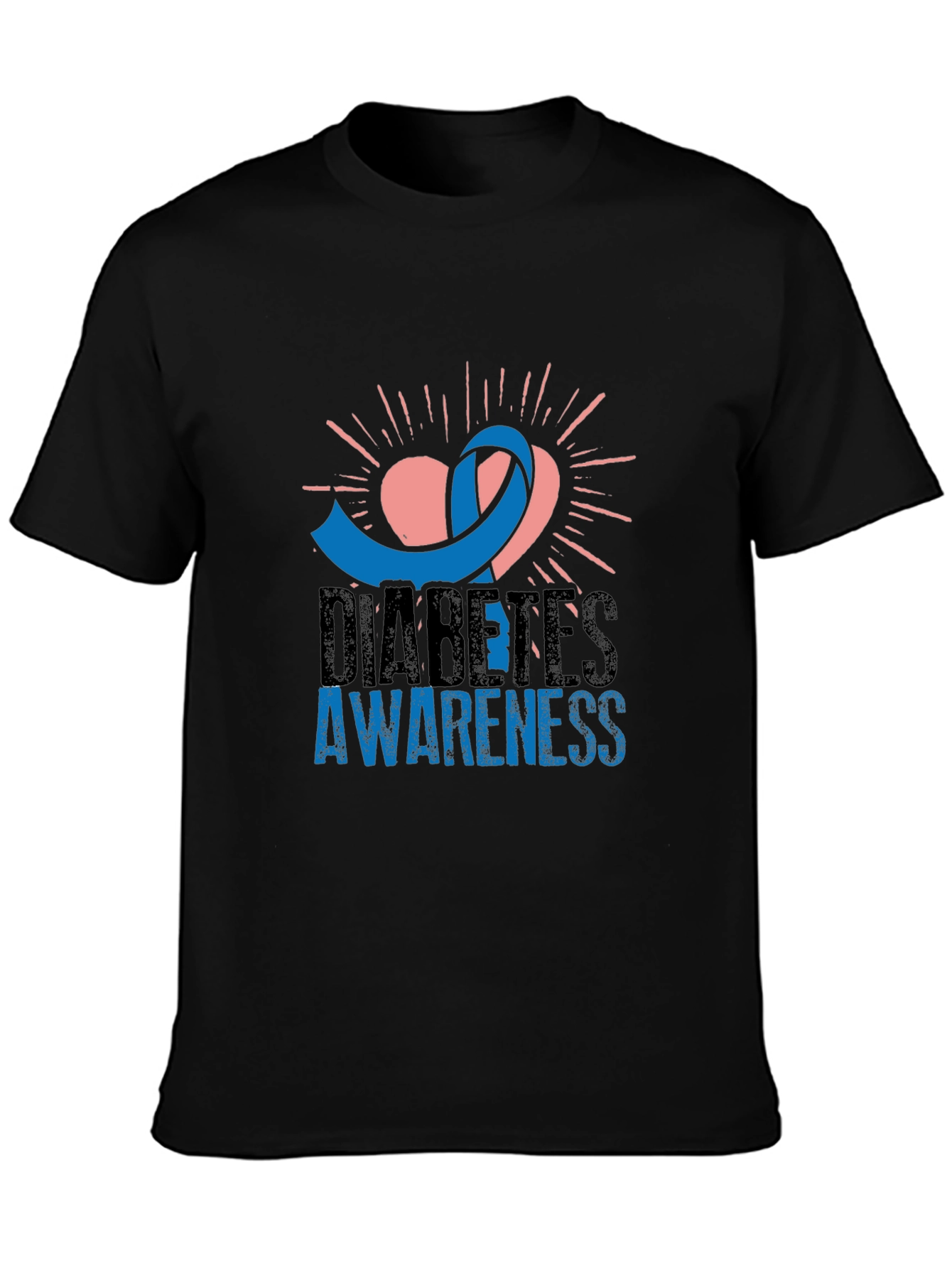 Diabetes Awareness T-Shirt - Blue Ribbon Heart Design