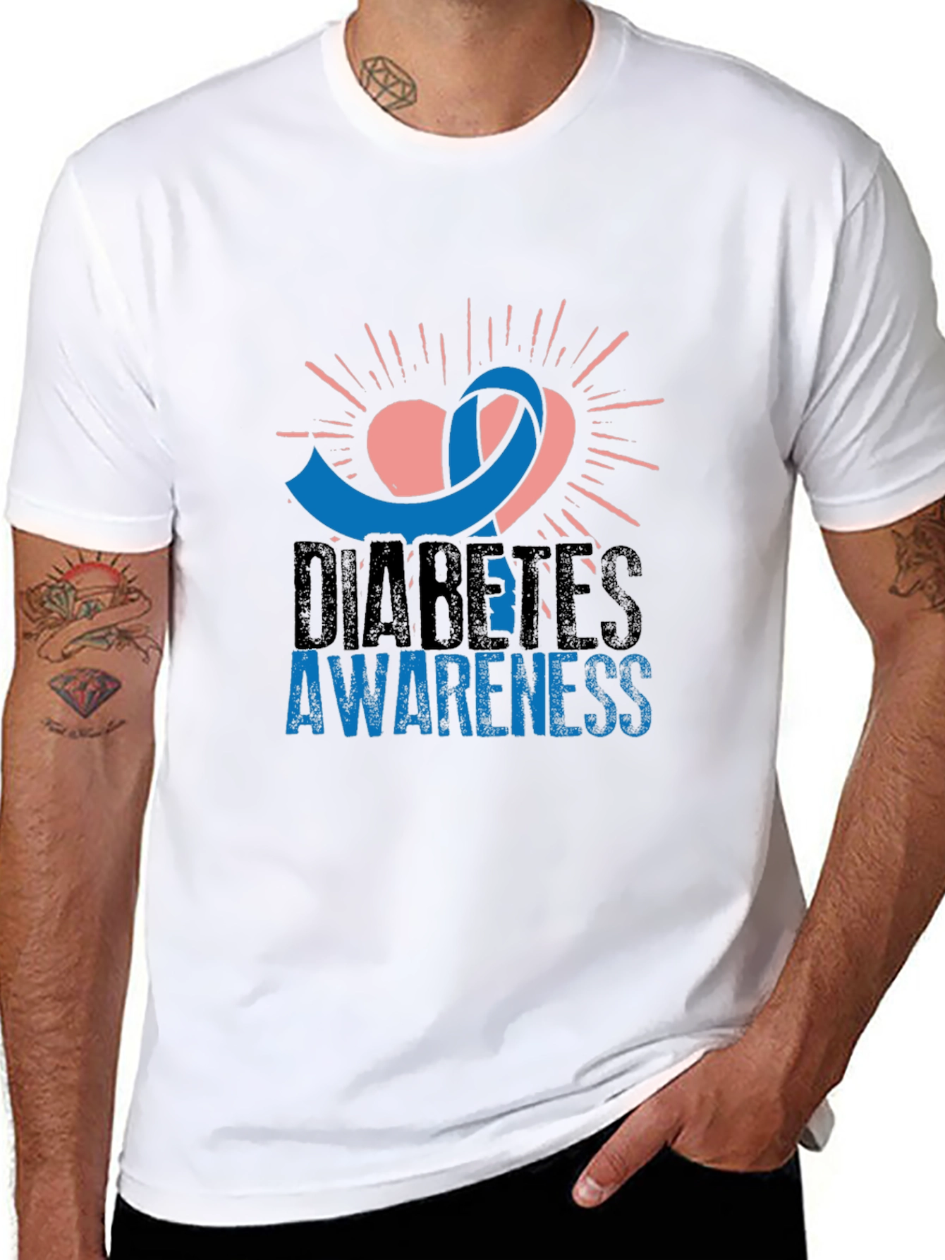 Diabetes Awareness T-Shirt - Blue Ribbon Heart Design