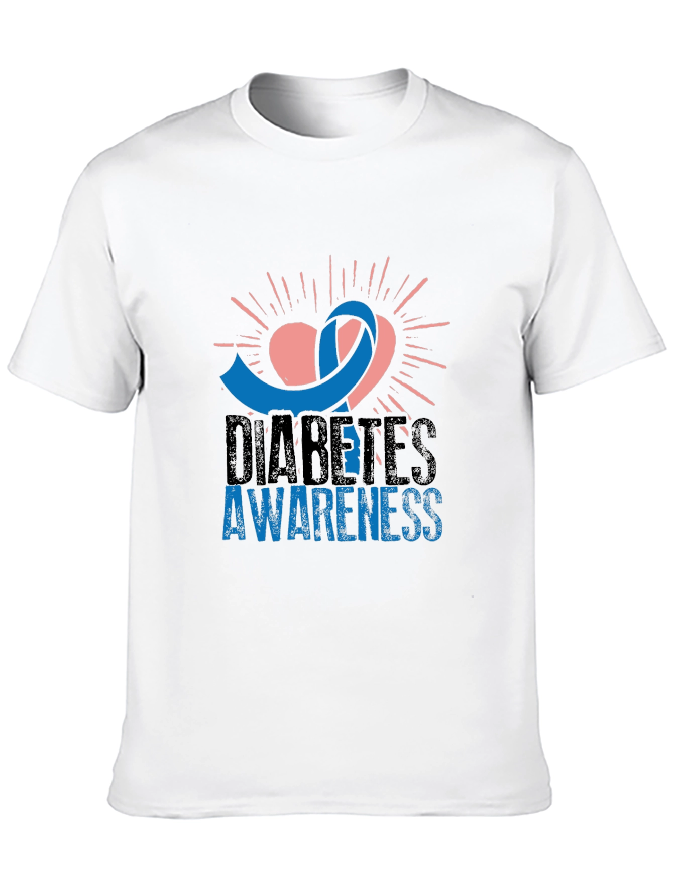 Diabetes Awareness T-Shirt - Blue Ribbon Heart Design