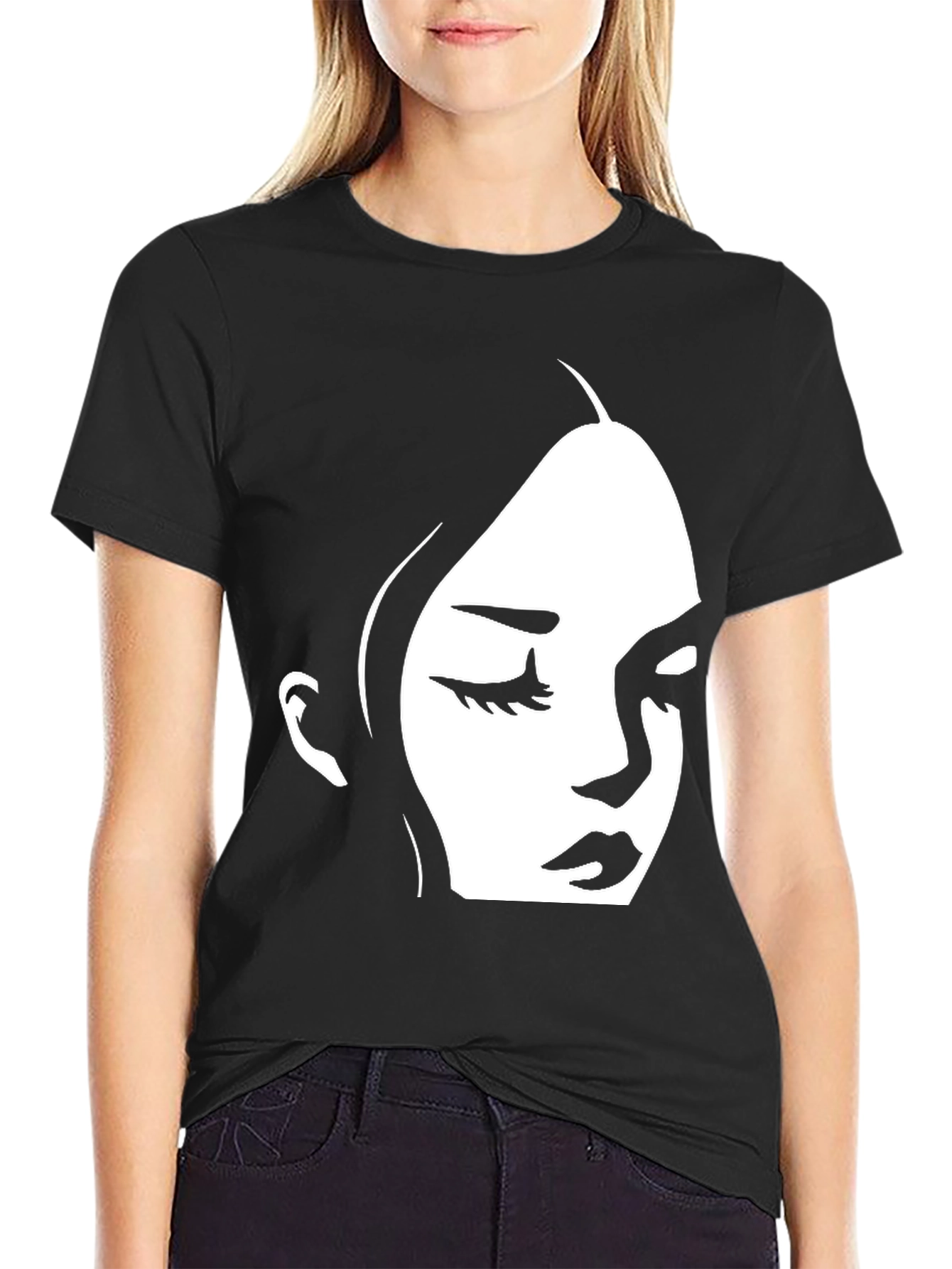 Black T-Shirt with Minimalist Face Design