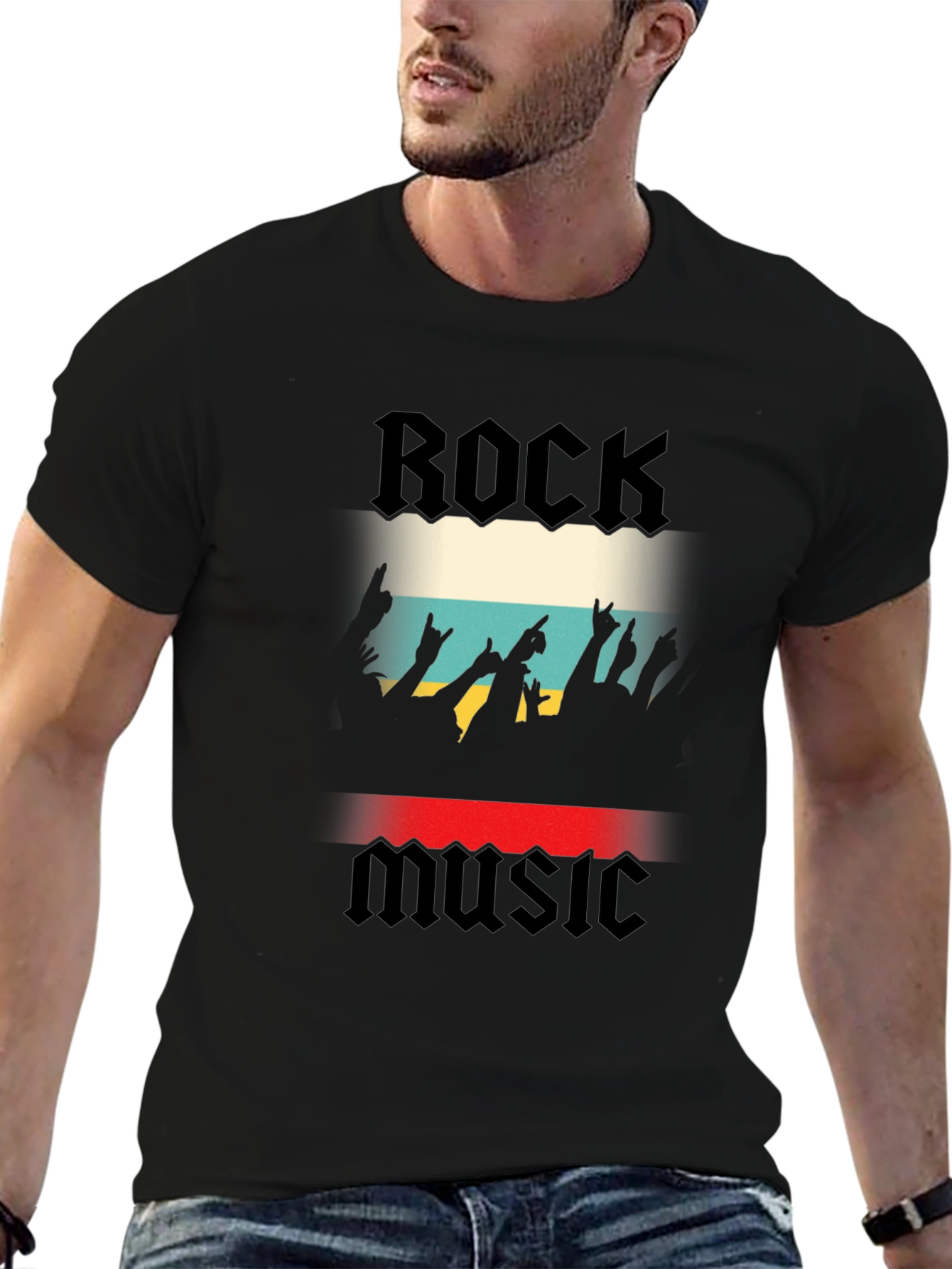 Rock Music Graphic Print Black T-Shirt