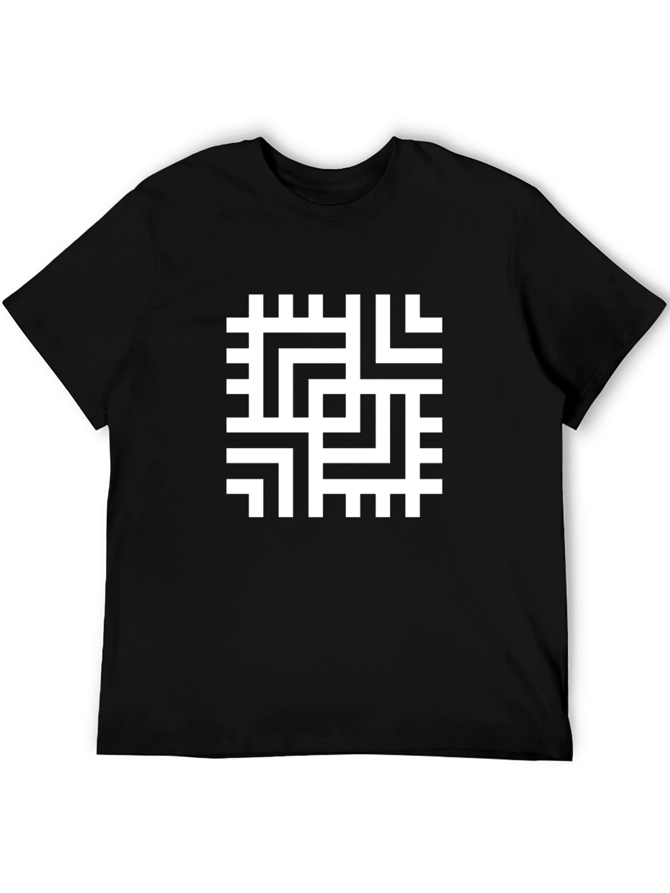 Geometric Maze Print Black T-Shirt