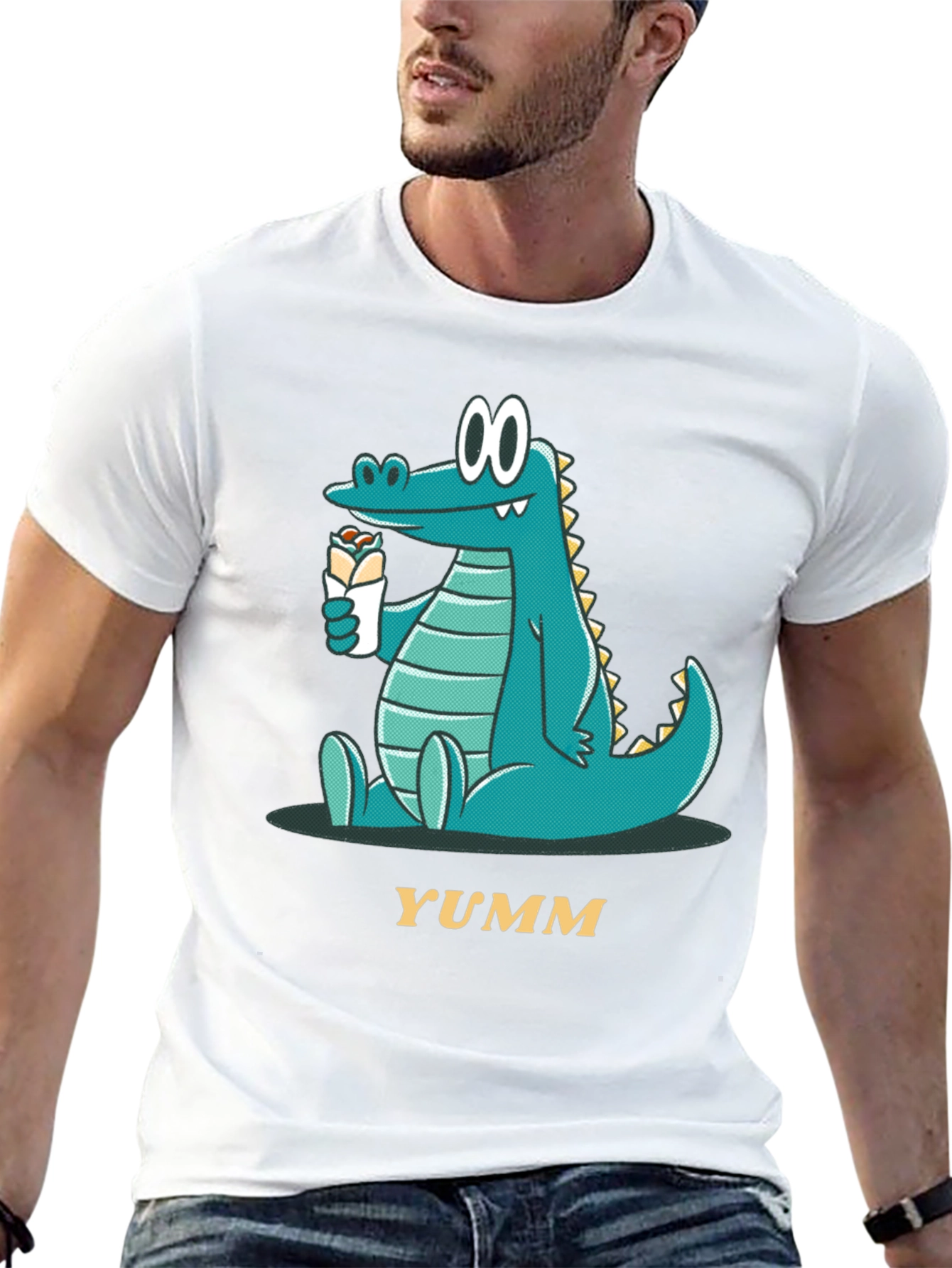 Cartoon Alligator Eating Wrap - Mens Black T-Shirt