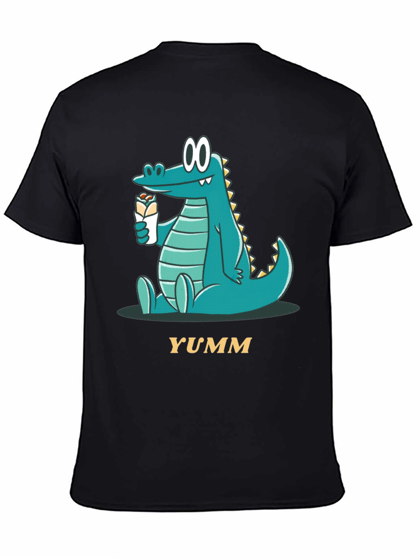 Cartoon Alligator Eating Wrap - Mens Black T-Shirt