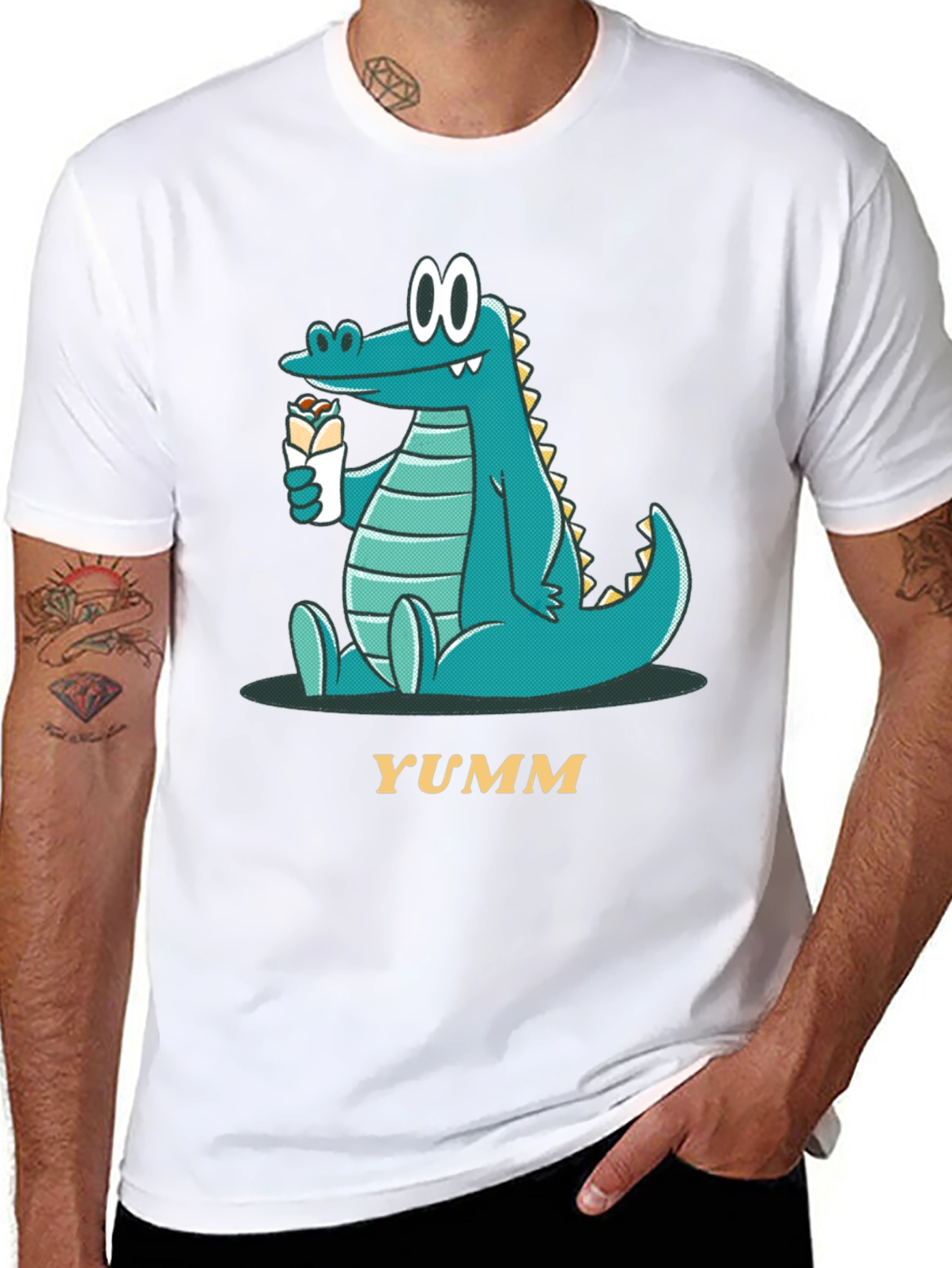 Cartoon Alligator Eating Wrap - Mens Black T-Shirt
