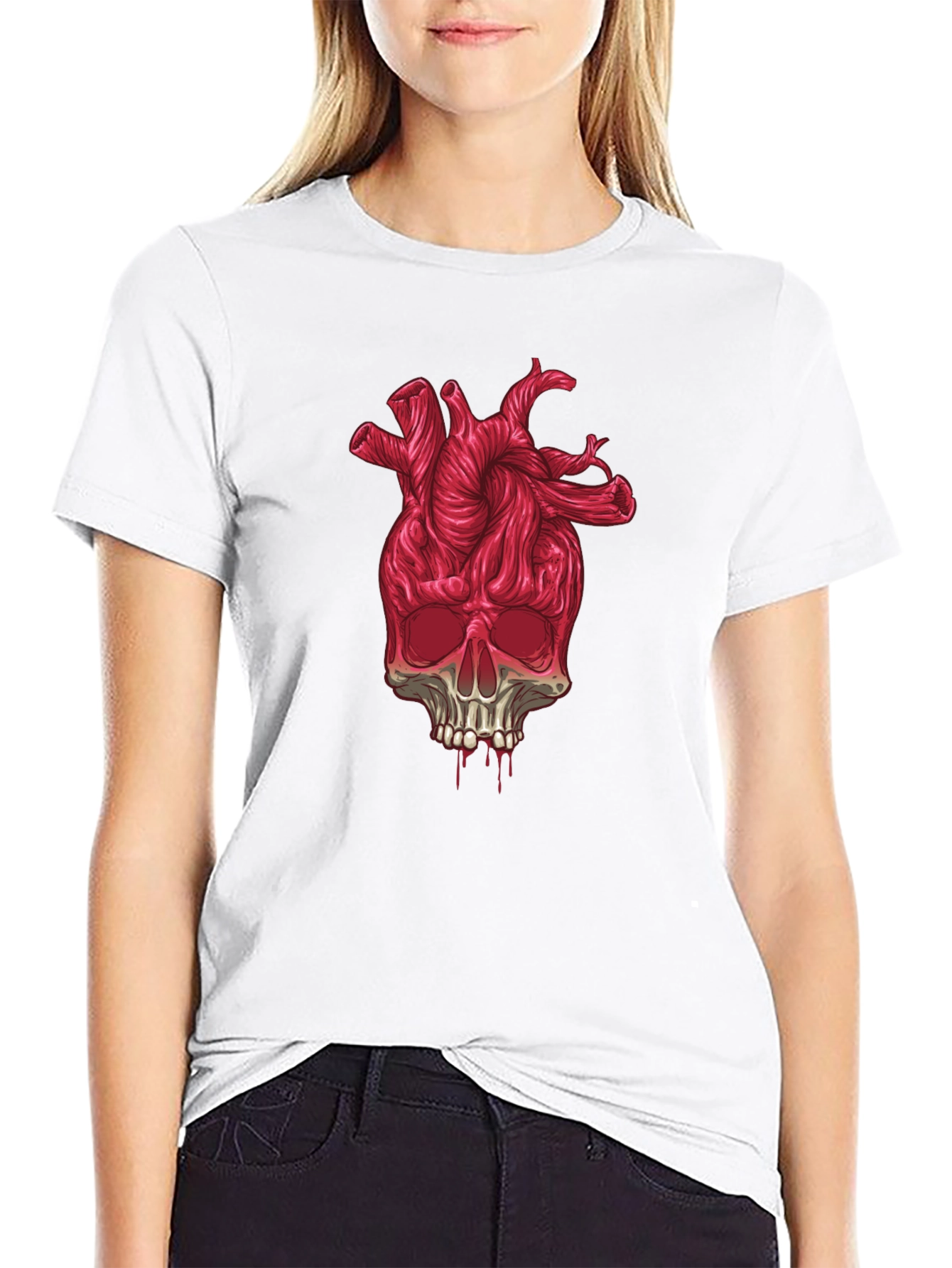 Heart Skull Graphic Tee - Black