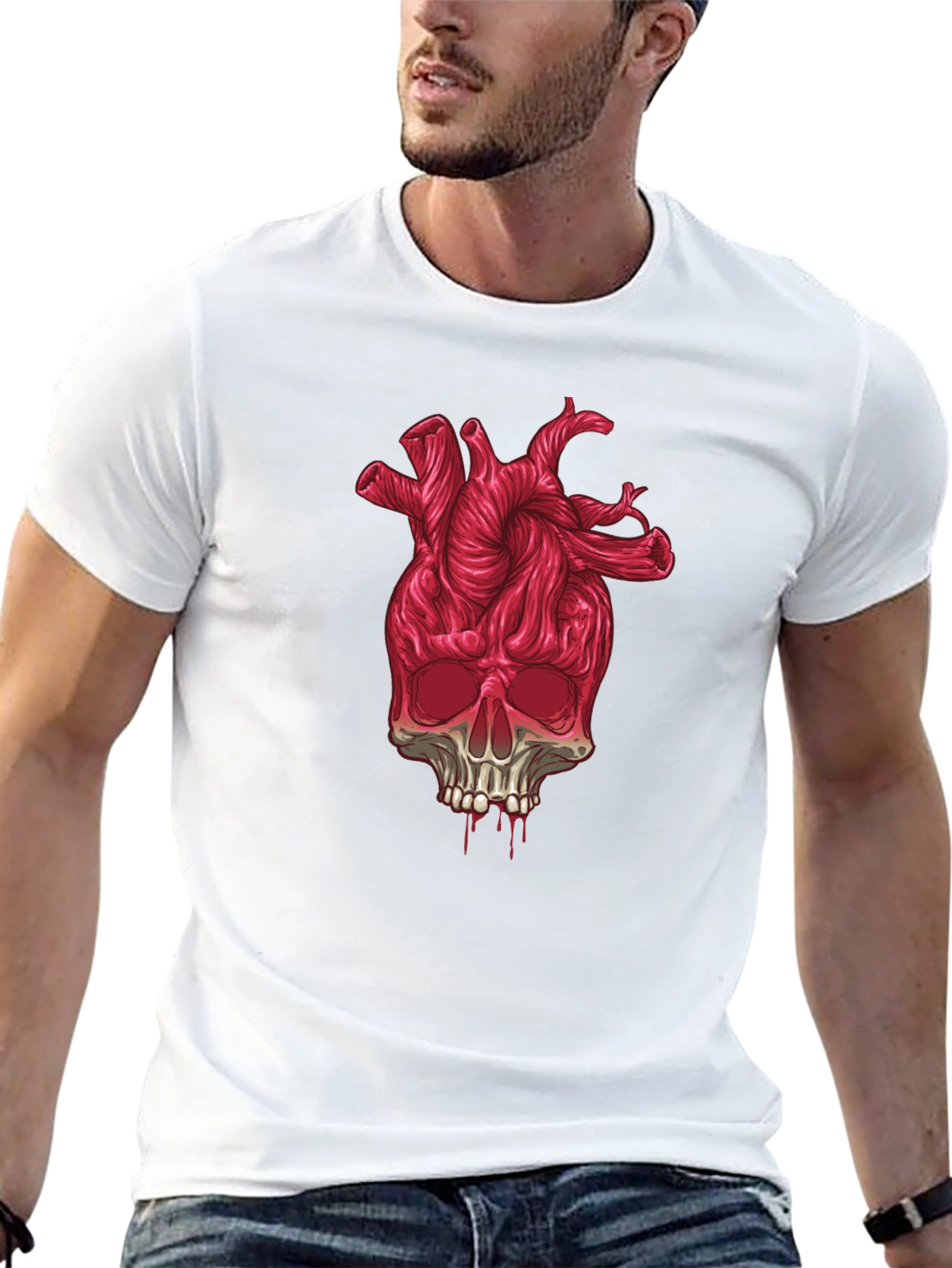 Heart Skull Graphic Tee - Black