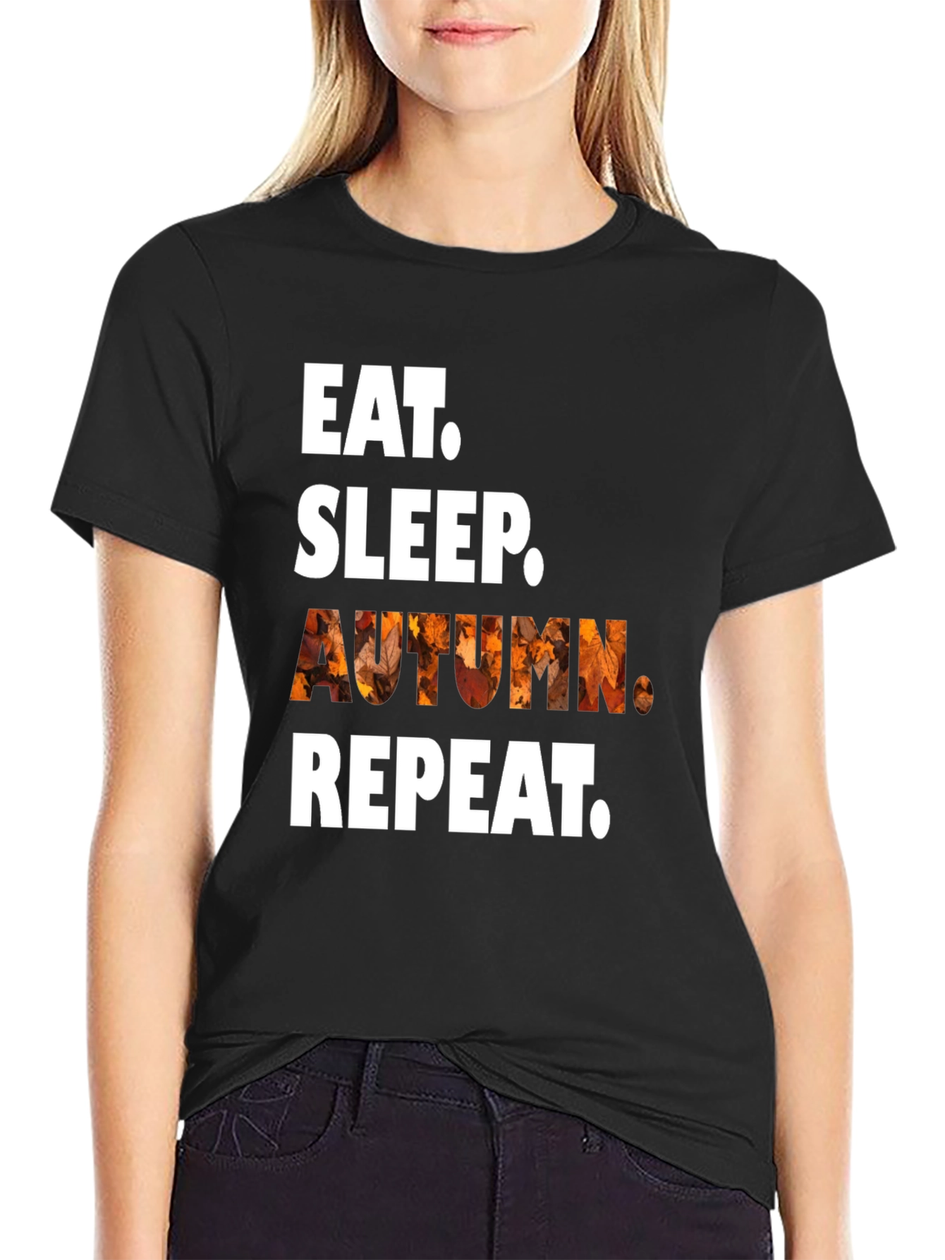 Eat Sleep Autumn Repeat Black T-Shirt