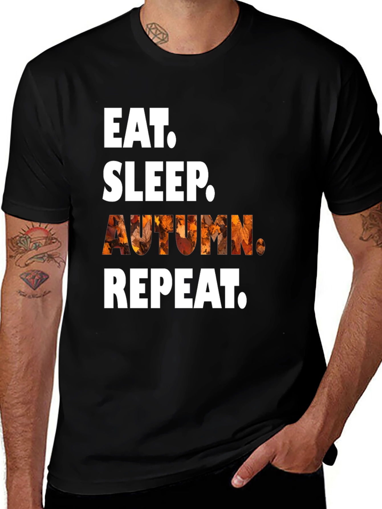 Eat Sleep Autumn Repeat Black T-Shirt