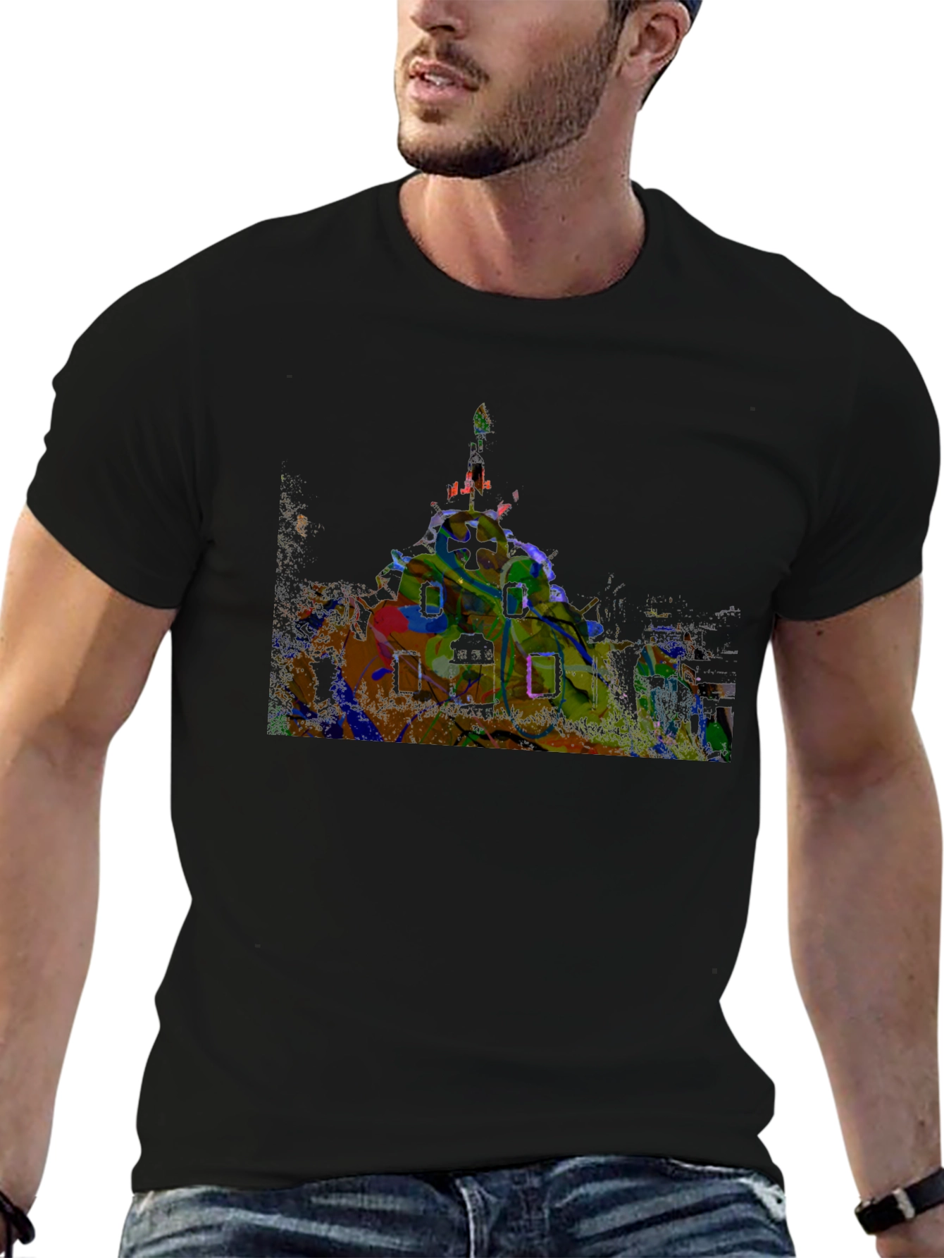 Abstract Castle Graphic Black T-Shirt